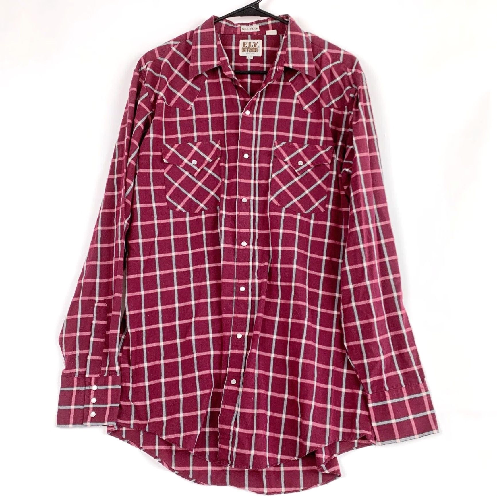 Vintage Vintage Ely Cattleman Tall Man Plaid Red White Rodeo Western Pearl Snap Shirt LT Long Sleeve Cotton 1980s Grunge Size US L / EU 52-54 / 3 - 2 Thumbnail