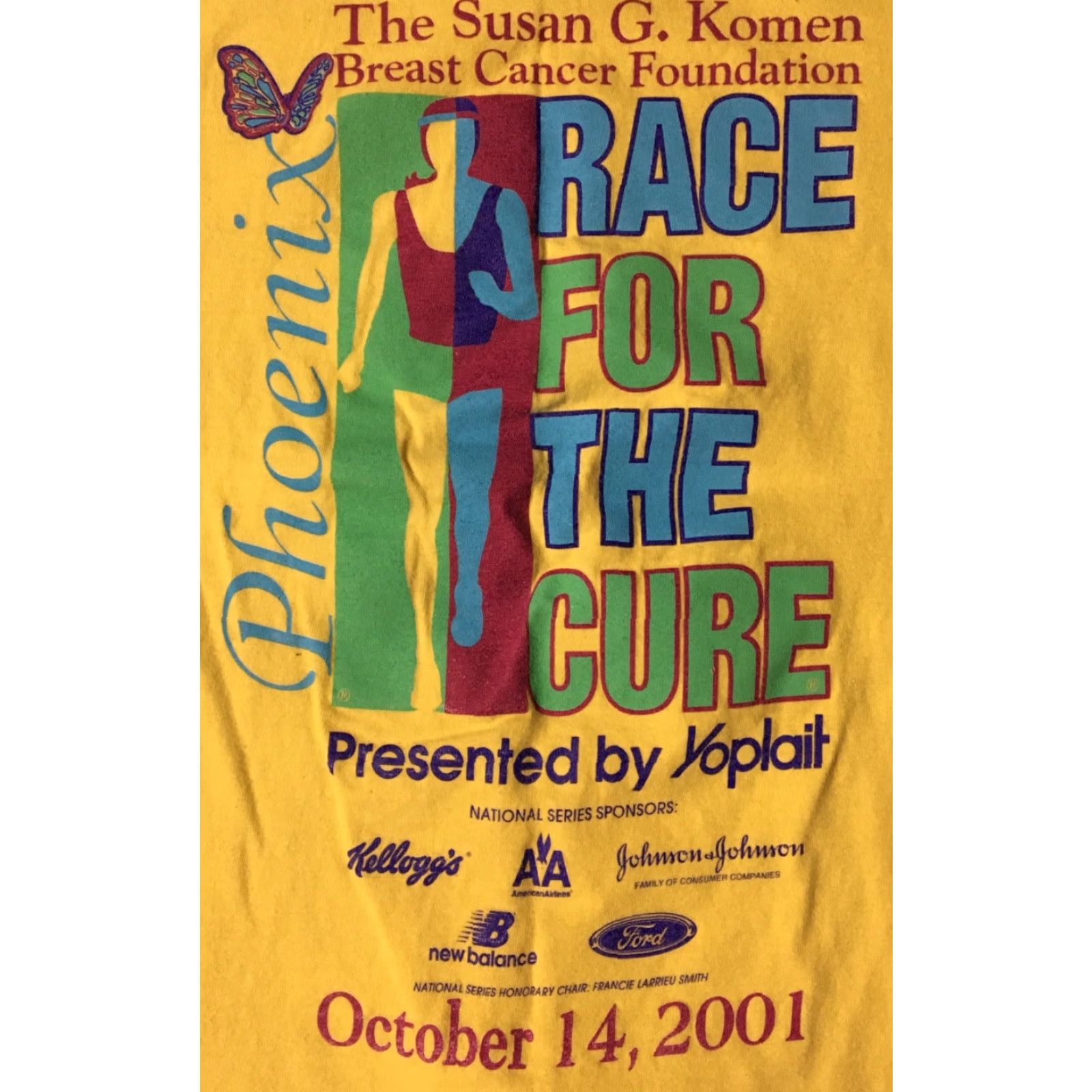 Hanes VINTAGE Yoplait Race For The Cure Marathon Volunteer Shirt S Breast Cancer Awareness Men Yellow Graphic Tee 90s Ribbon Ultra Retro Cups? Size US S / EU 44-46 / 1 - 3 Thumbnail