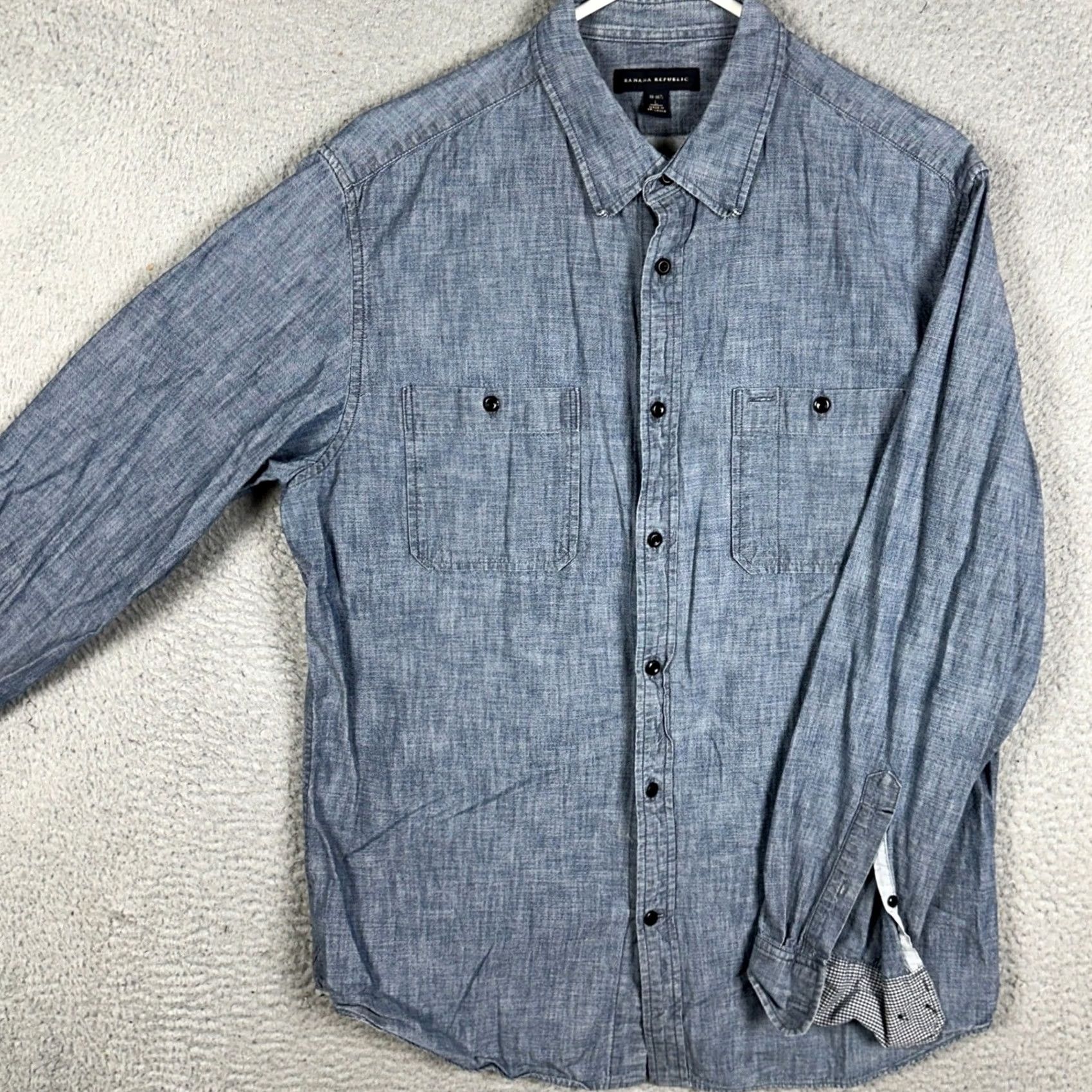 Banana Republic Banana Republic Shirt Mens Large 16-16.5 Blue Denim Button-Up Long Sleeve Shirt Casual Workwear Size 42R - 2 Thumbnail