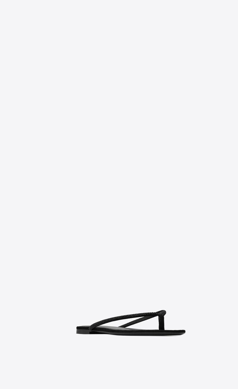 Saint Laurent Paris oc11z1125 Joni Flat Sandals in Suede and Rhinestones Black Size US 10 / IT 40 - 3 Thumbnail