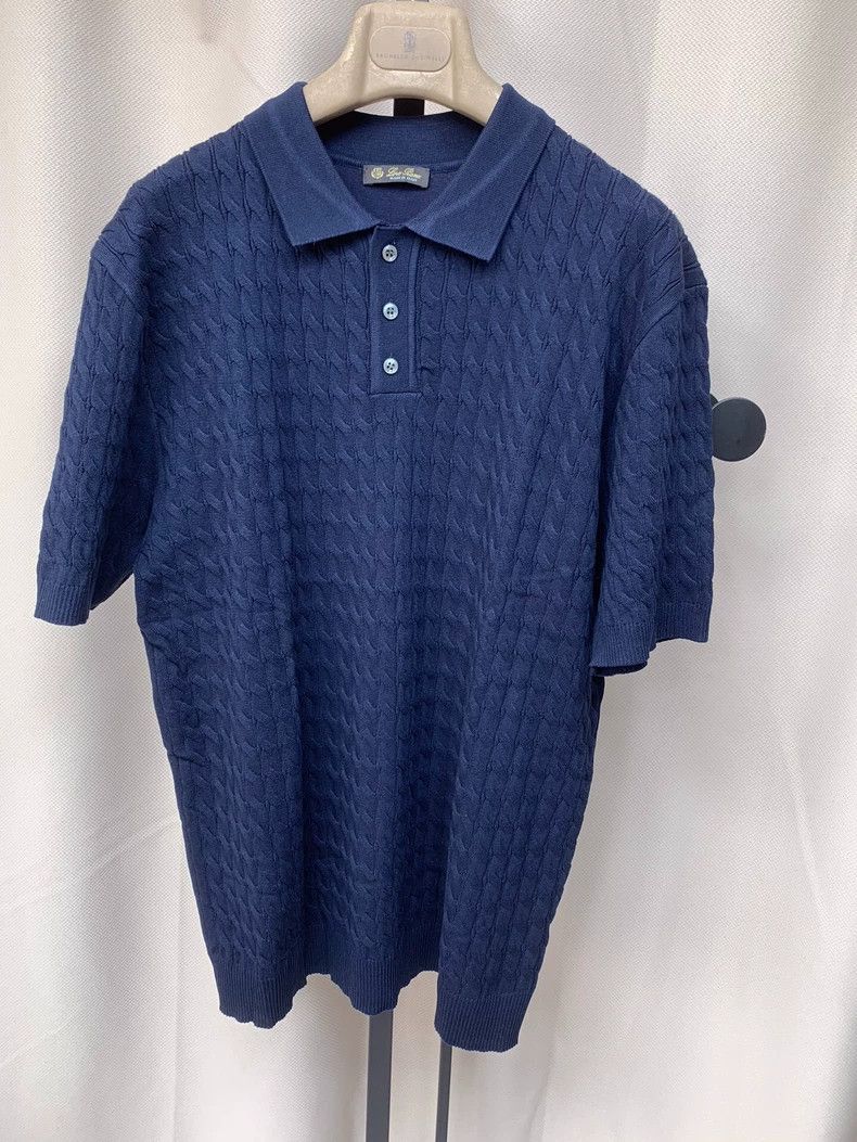 Loro Piana LORO PIANA Dark blue cotton knitted T-shirt with lace Size US L / EU 52-54 / 3 - 2 Thumbnail