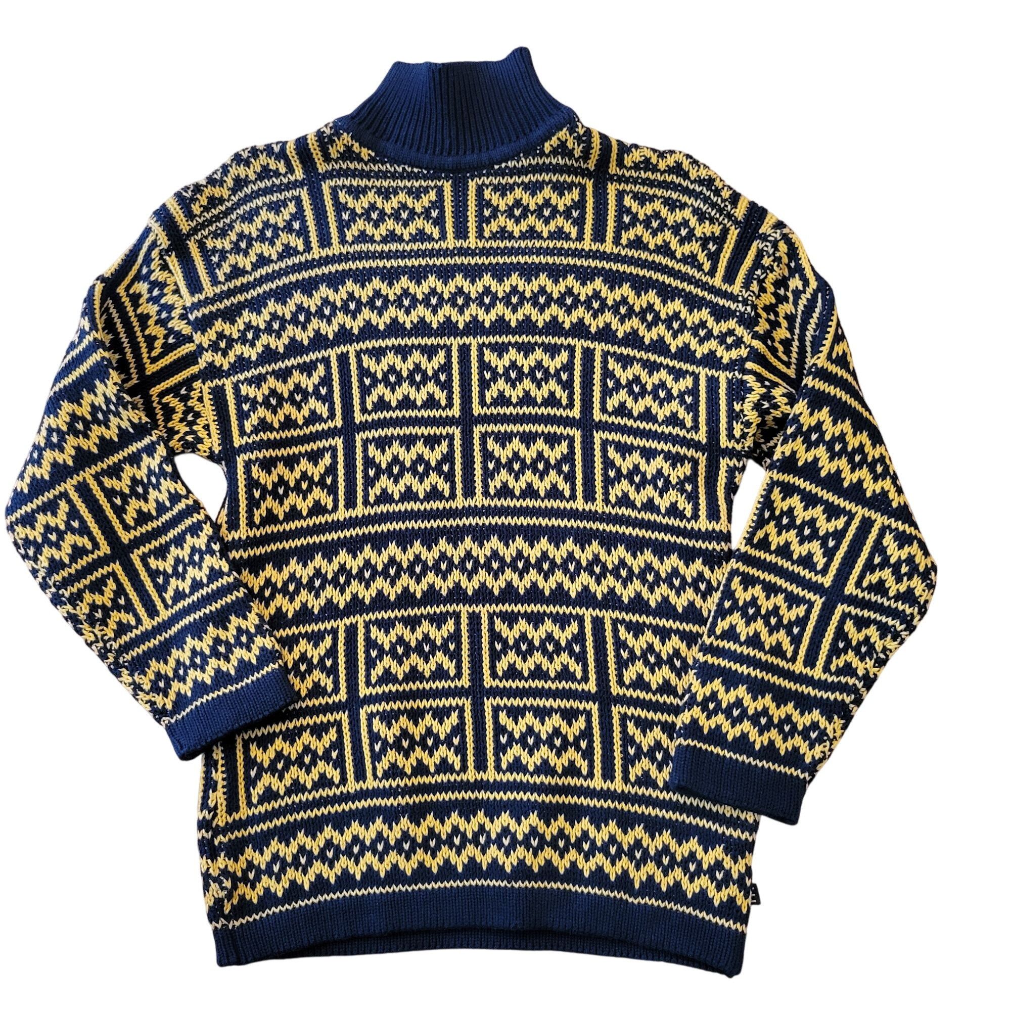 Esprit Vintage Esprit Sport Yellow Navy Blue Geometric Knit Cotton Size US M / EU 48-50 / 2 - 1 Thumbnail