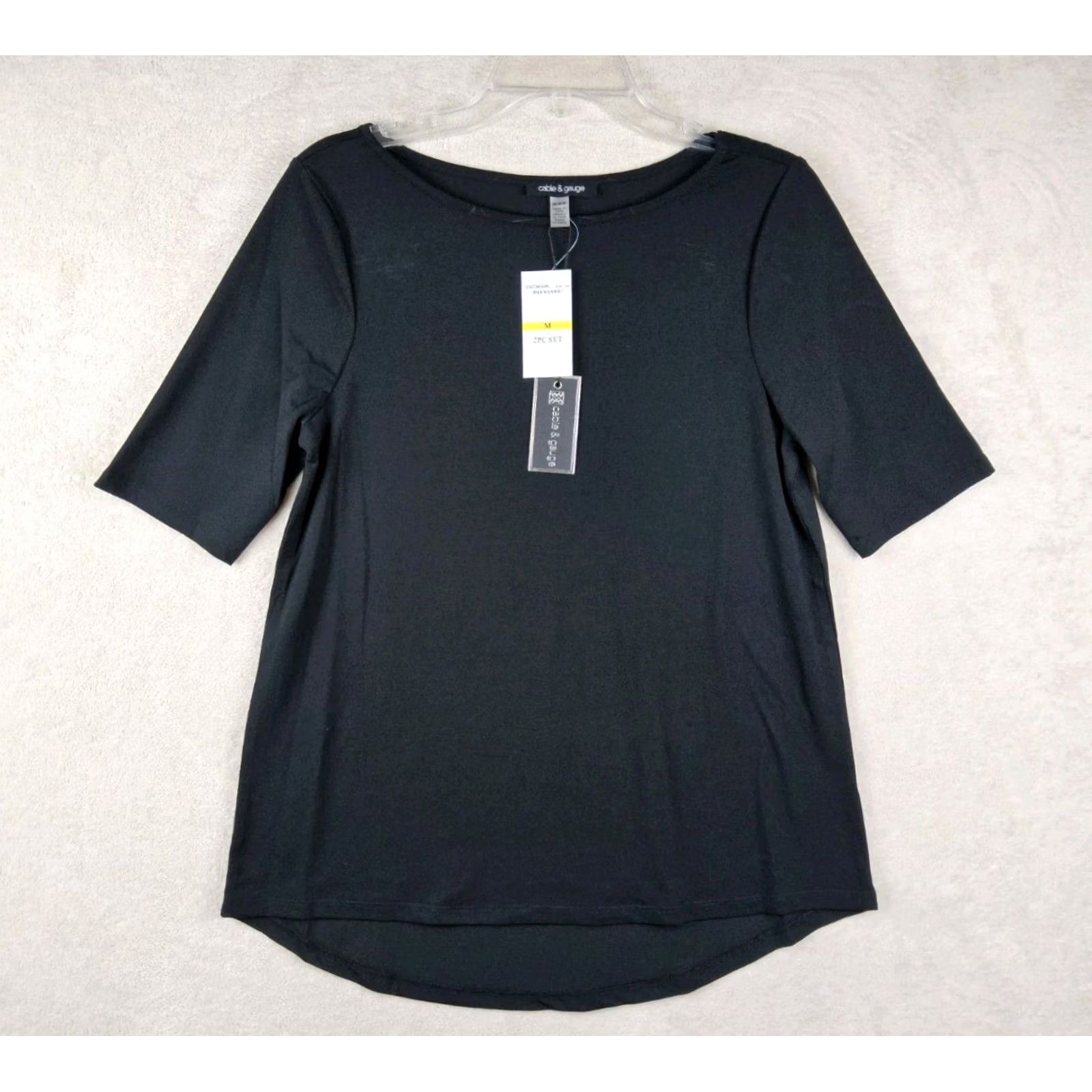 Vintage Cable & Gauge Blouse Top Women's Elbow Sleeve Hi Lo Black M Size M / US 6-8 / IT 42-44 - 2 Thumbnail