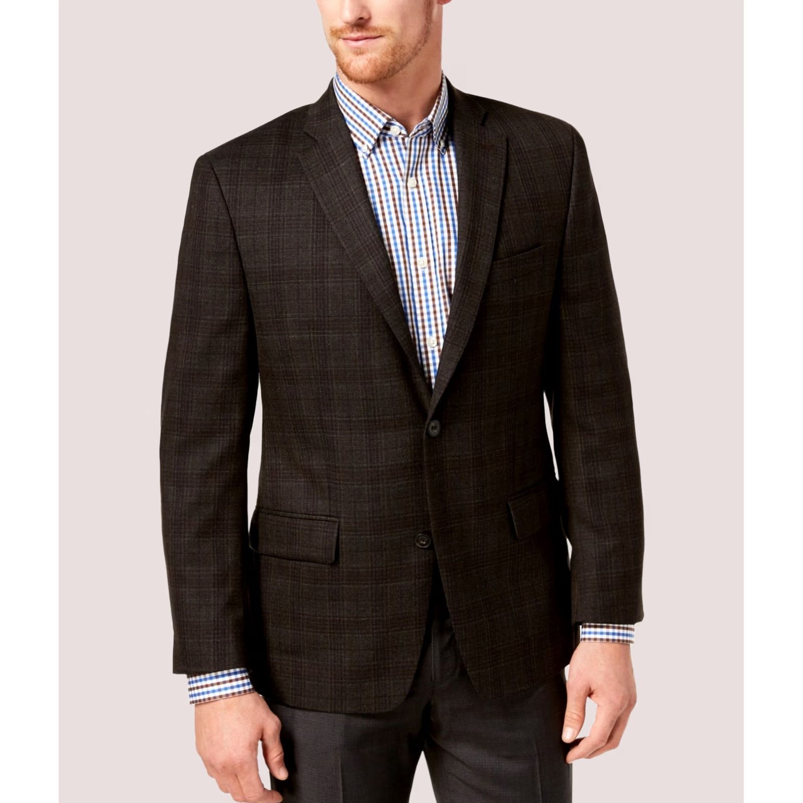 Michael Kors Michael Kors Mens Blazer Jacket Plaid Two Button Brown 44 Short Size US 44 / EU 60 - 1 Preview