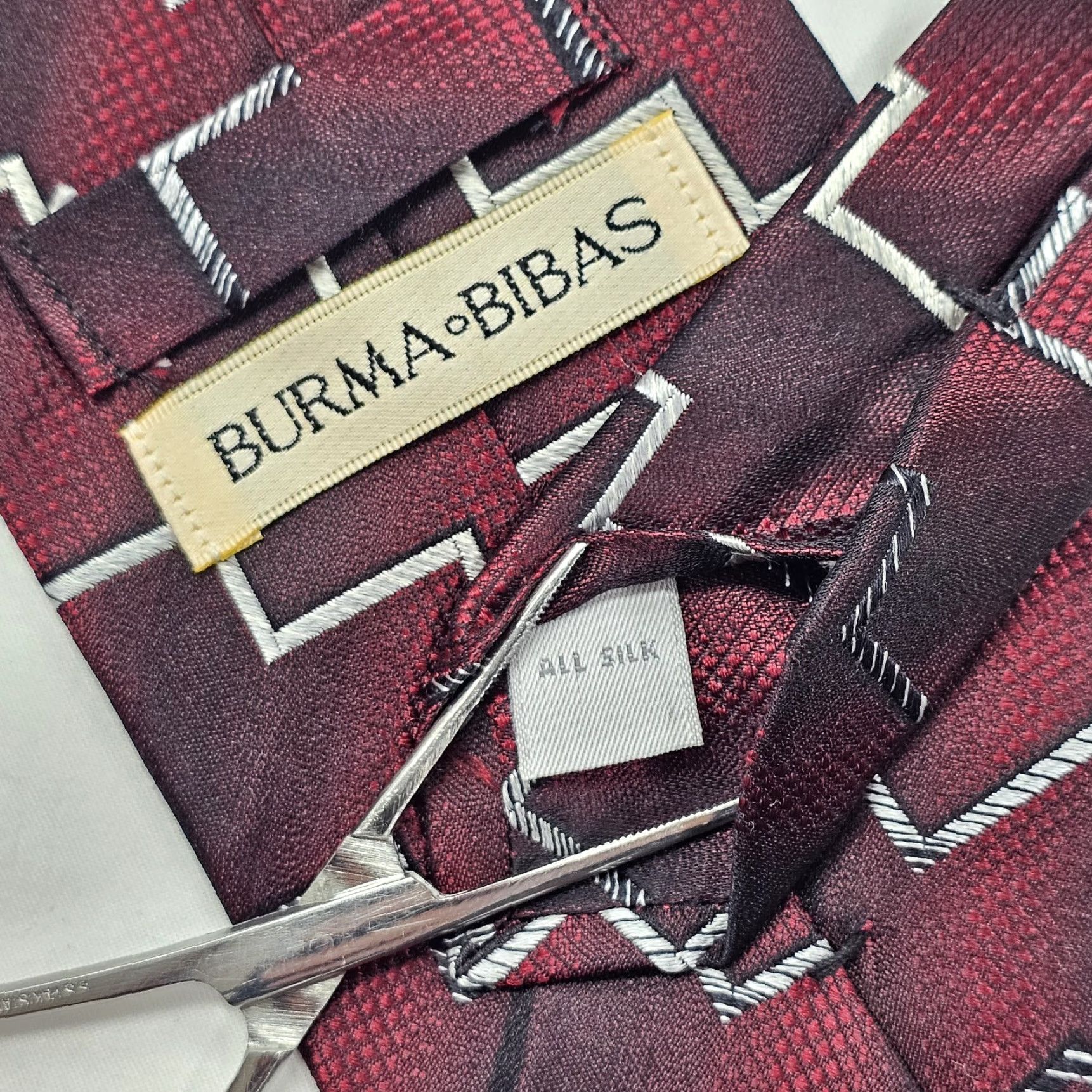 Vintage Burma Bibas Necktie Mens Silk Tie Burgandy Striped Lightning Bolt 57"X4" USA Silk Tie Men Size ONE SIZE - 5 Thumbnail