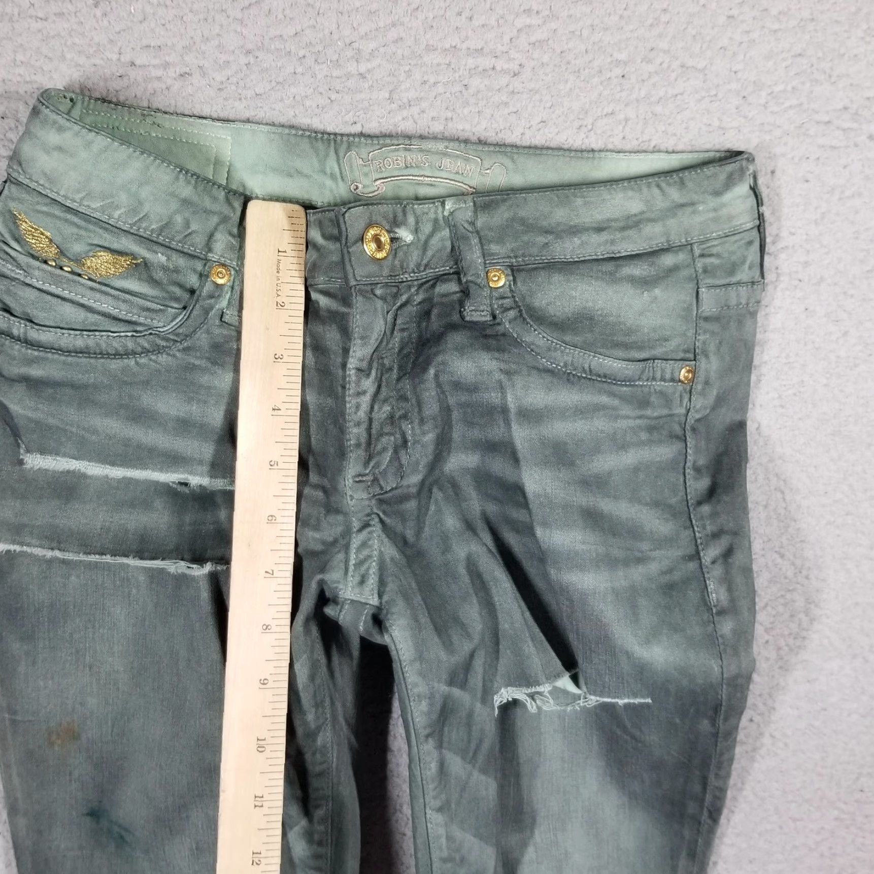 Vintage VINTAGE Robin's Jeans Women's Skinny Fit 28 Green Denim Grunge 90s Distressed Slim Boyfriend Size 28" / US 6 / IT 42 - 7 Thumbnail