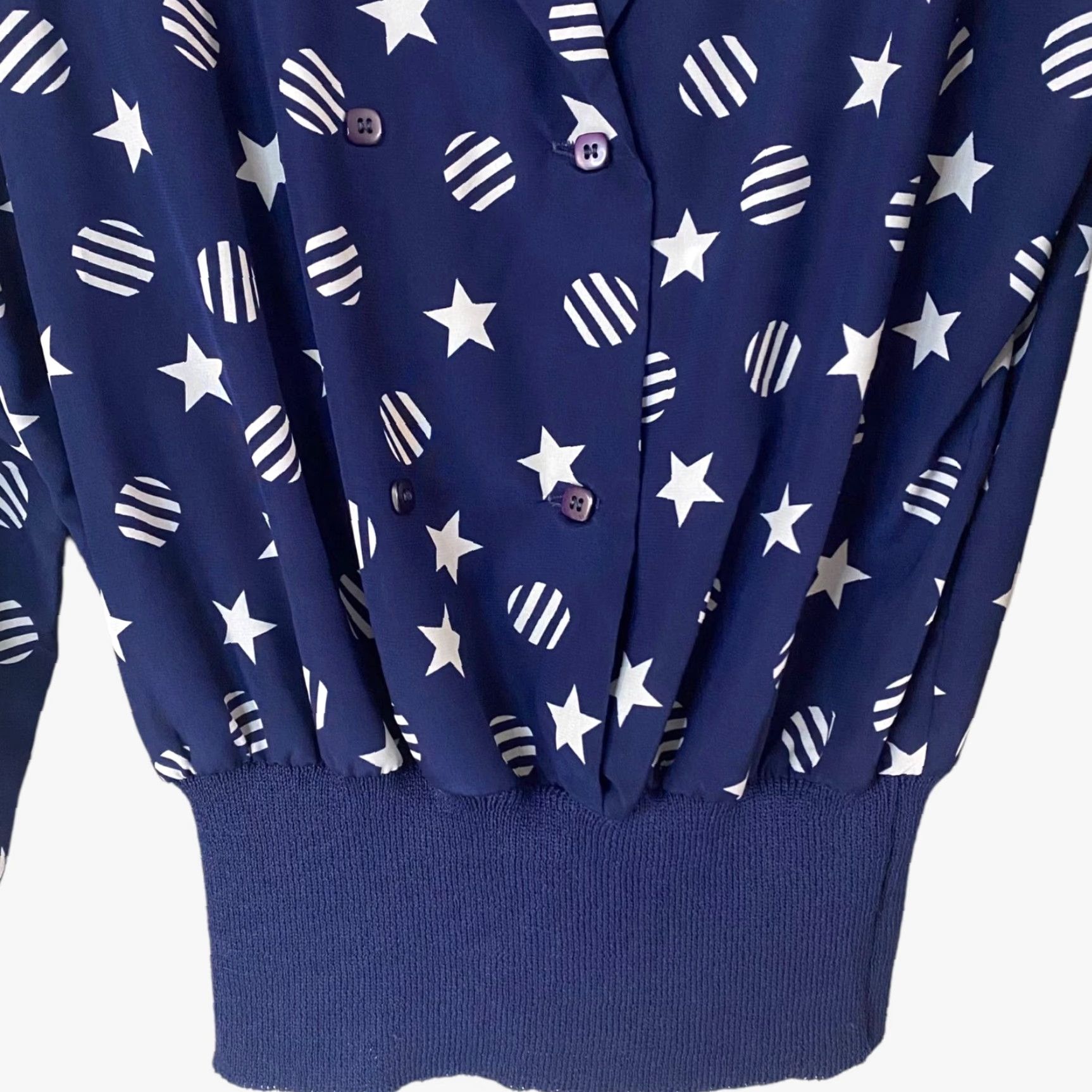 Doublet VINTAGE Castleberry Blouse Double Breasted Blue Star Print Long Sleeve Women Size 4 Shoulder Pads 80s Patriotic USA Made Size S / US 4 / IT 40 - 7 Thumbnail