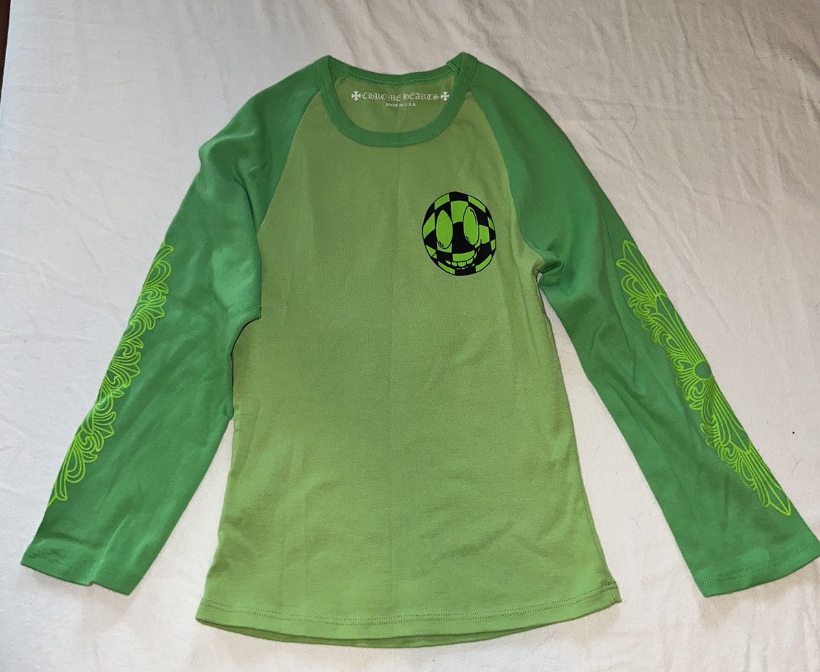 image of Chrome Hearts Matty Boy Like Green Crop Top Baseball Tee in Lime Green, Women's (Size Medium)