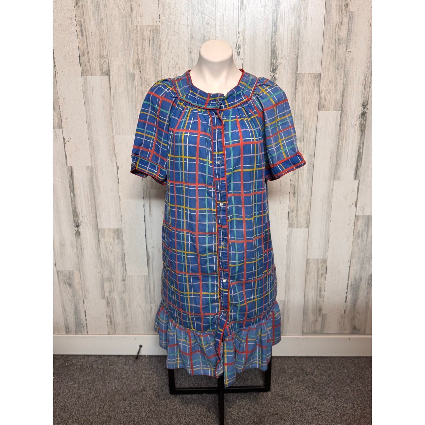 Other Vintage Spotlight Blue Plaid Button Down Ruffle Hem Dress – Size XL / US 12-14 / IT 48-50 - 1 Thumbnail