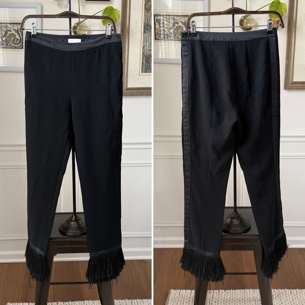 Cinq a Sept Cinq a Sept Black Fringe Hem Tuxedo Stripe Pants $225 4 Size 27" / US 4 / IT 40 - 1 Thumbnail