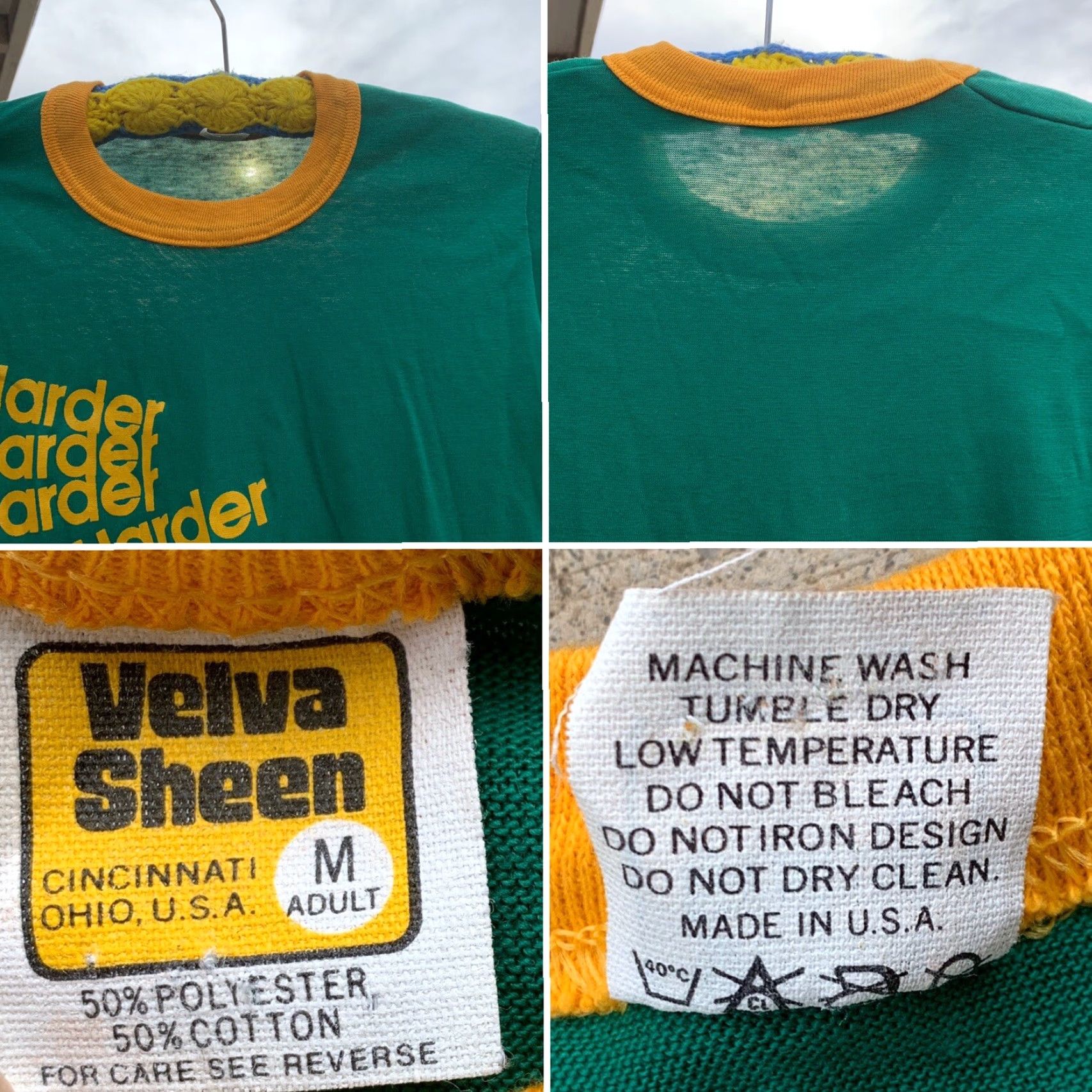 Velva Sheen VINTAGE Velva Sheen Harder School T Shirt Ringer Neck 70s 80s Made In USA M Green Graphic Tee Mens Size US M / EU 48-50 / 2 - 6 Thumbnail