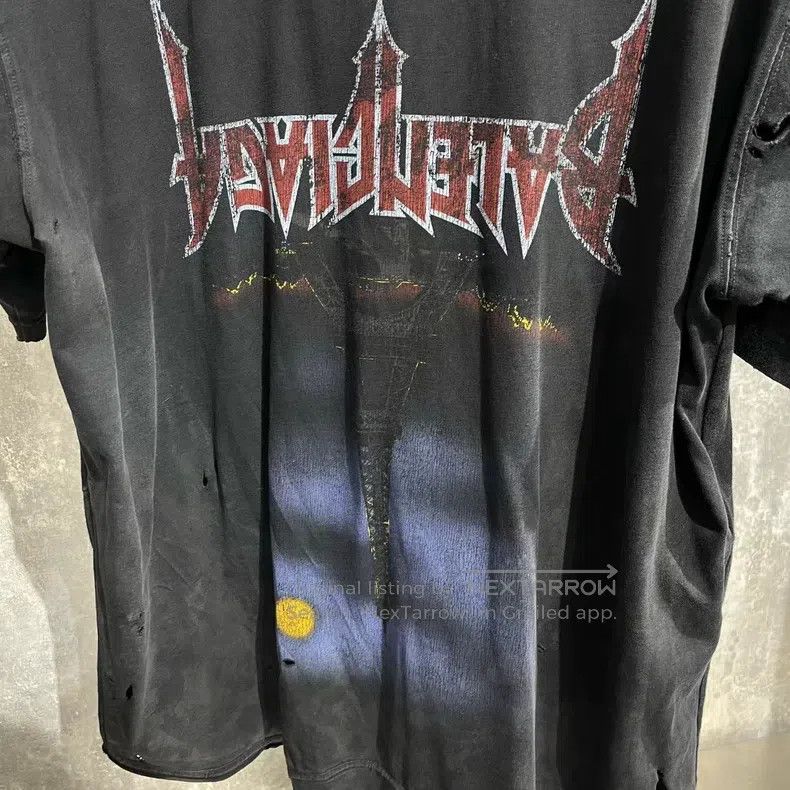 Balenciaga Balenciaga Inverted Iron Tower Dye-Distressed T-Shirt Size US L / EU 52-54 / 3 - 3 Thumbnail