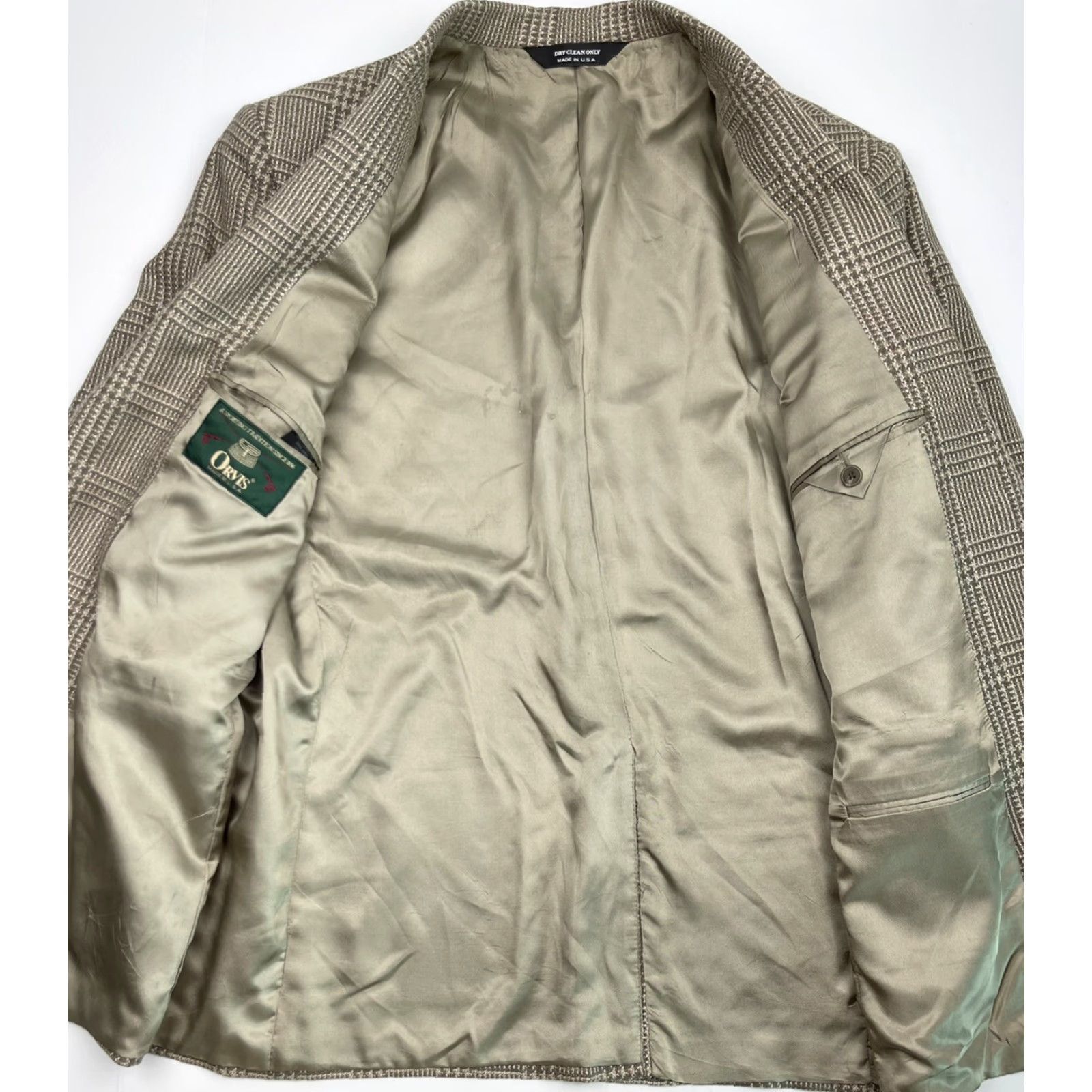 Orvis VINTAGE Orvis Blazer Jacket Single-Breasted Wool Silk Blend 44 R Browns Check Notch Lapel Men's Jacket 90s USA Made Size 44R - 4 Thumbnail
