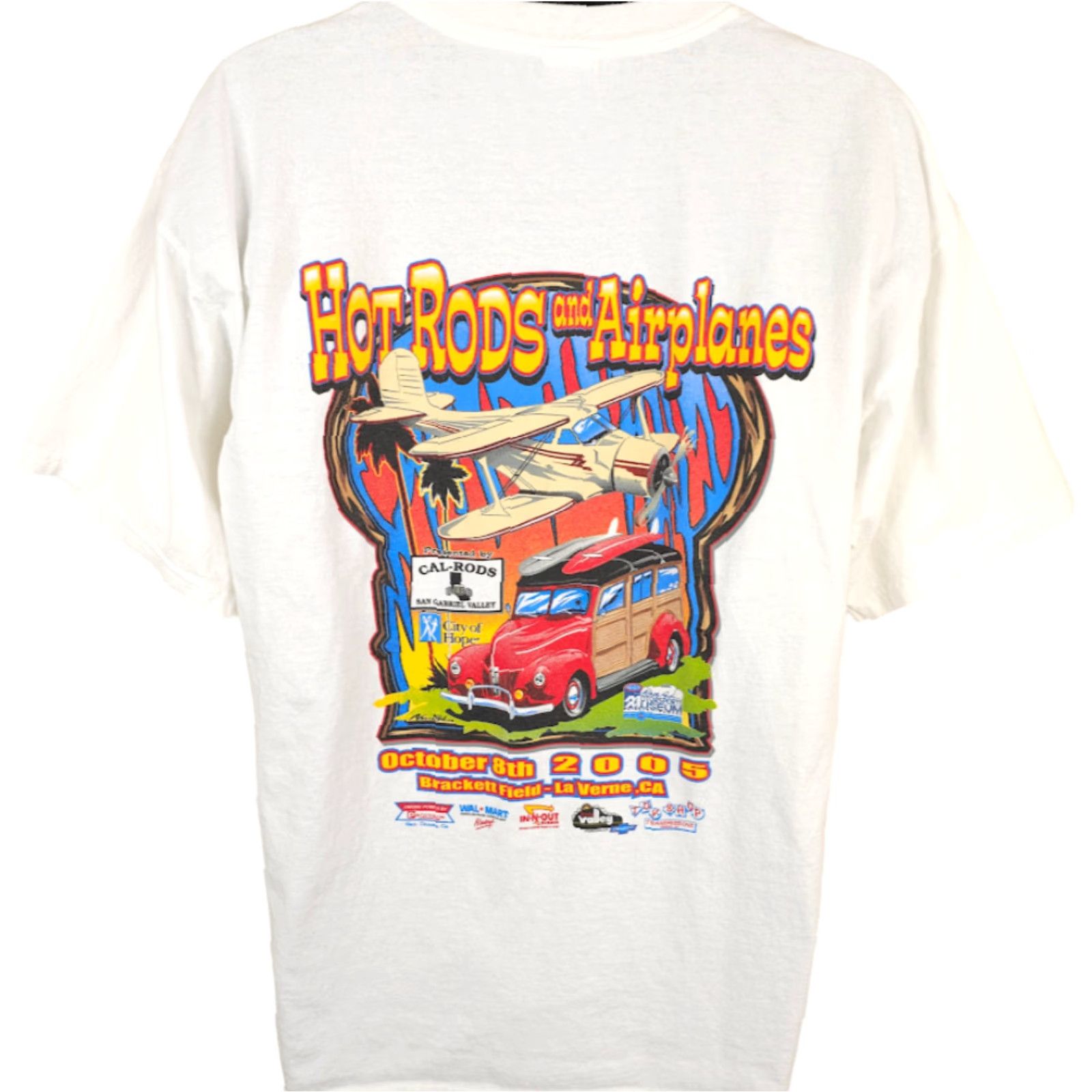 Gildan VINTAGE Hot Rods And Airplanes T Shirt Mens Size XL White Y2K 2005 Car Show Size US XL / EU 56 / 4 - 2 Thumbnail