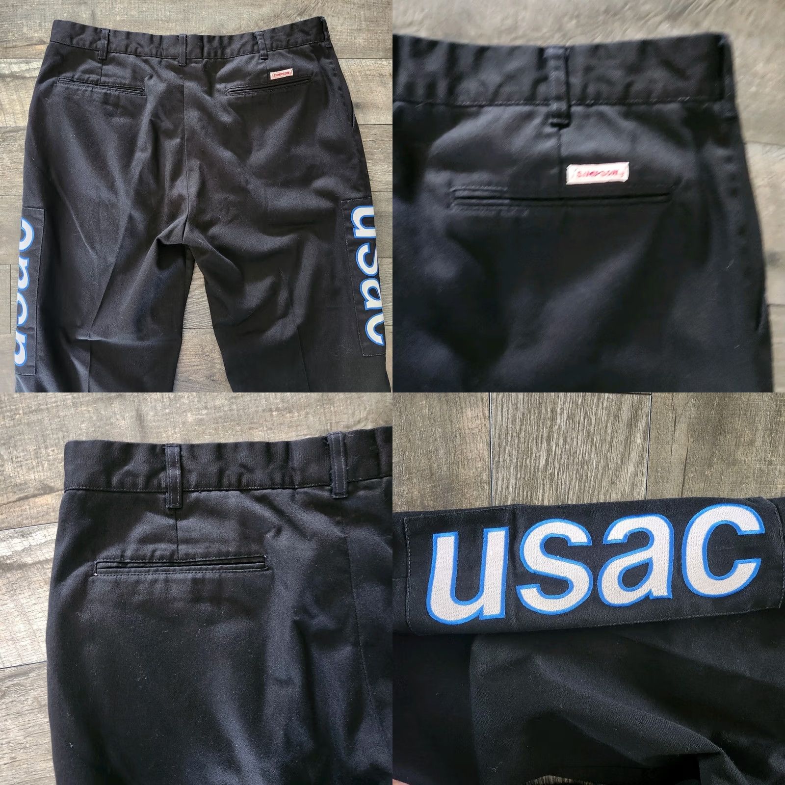 Vintage VINTAGE Simpson Racing Pants Mens 42x28 Black Pleated USAC Embroidered USA Made Pants Size US 36 / EU 52 - 8 Thumbnail