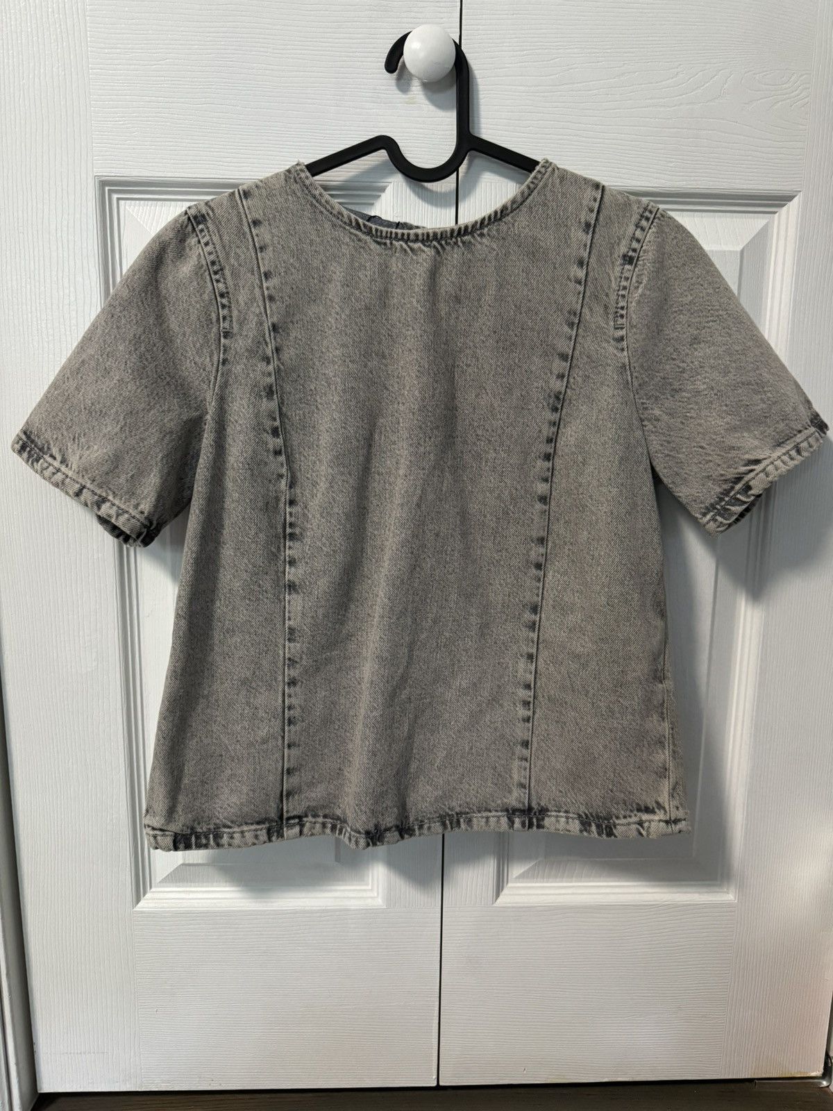 Zara Grey acid wash denim button down blouse Zara brand new Size S / US 4 / IT 40 - 4 Thumbnail