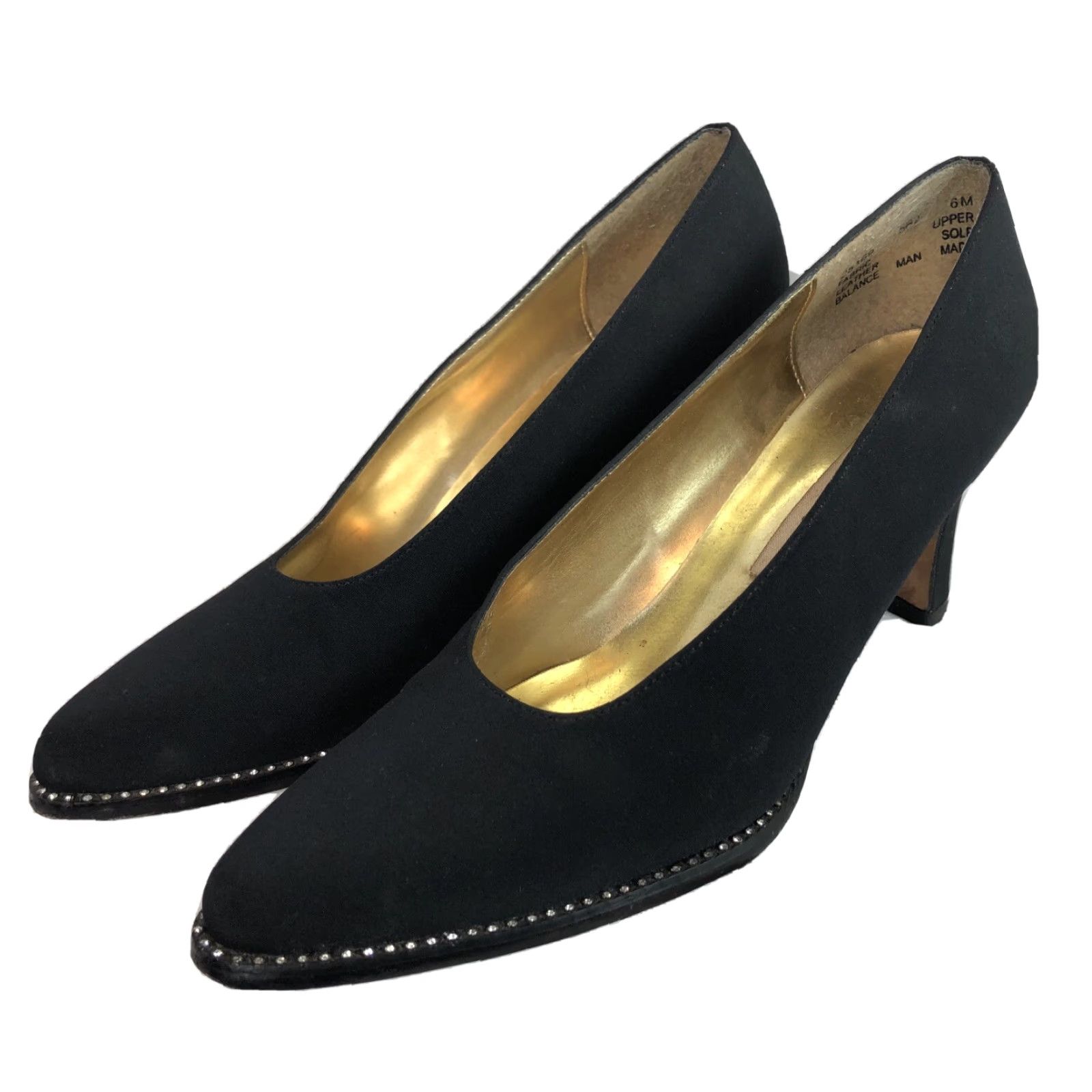 Vintage Apostrophe Piccolo High Heel Pumps 6M Blk 3” Heel Rhinestone Accents Point Toe Shoes Womens Size US 6 / IT 36 - 4 Thumbnail