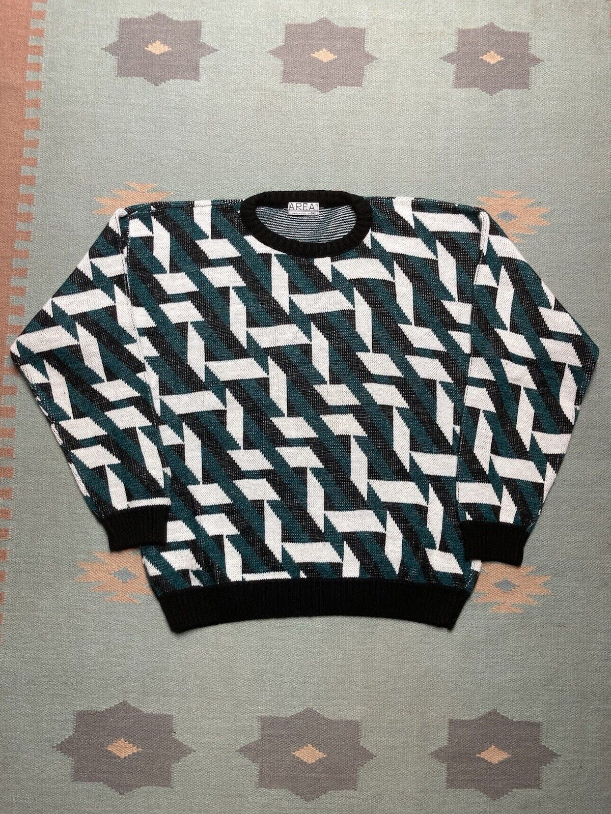 VTG acrylic knit sweater geometric pysychedelic grandpa L