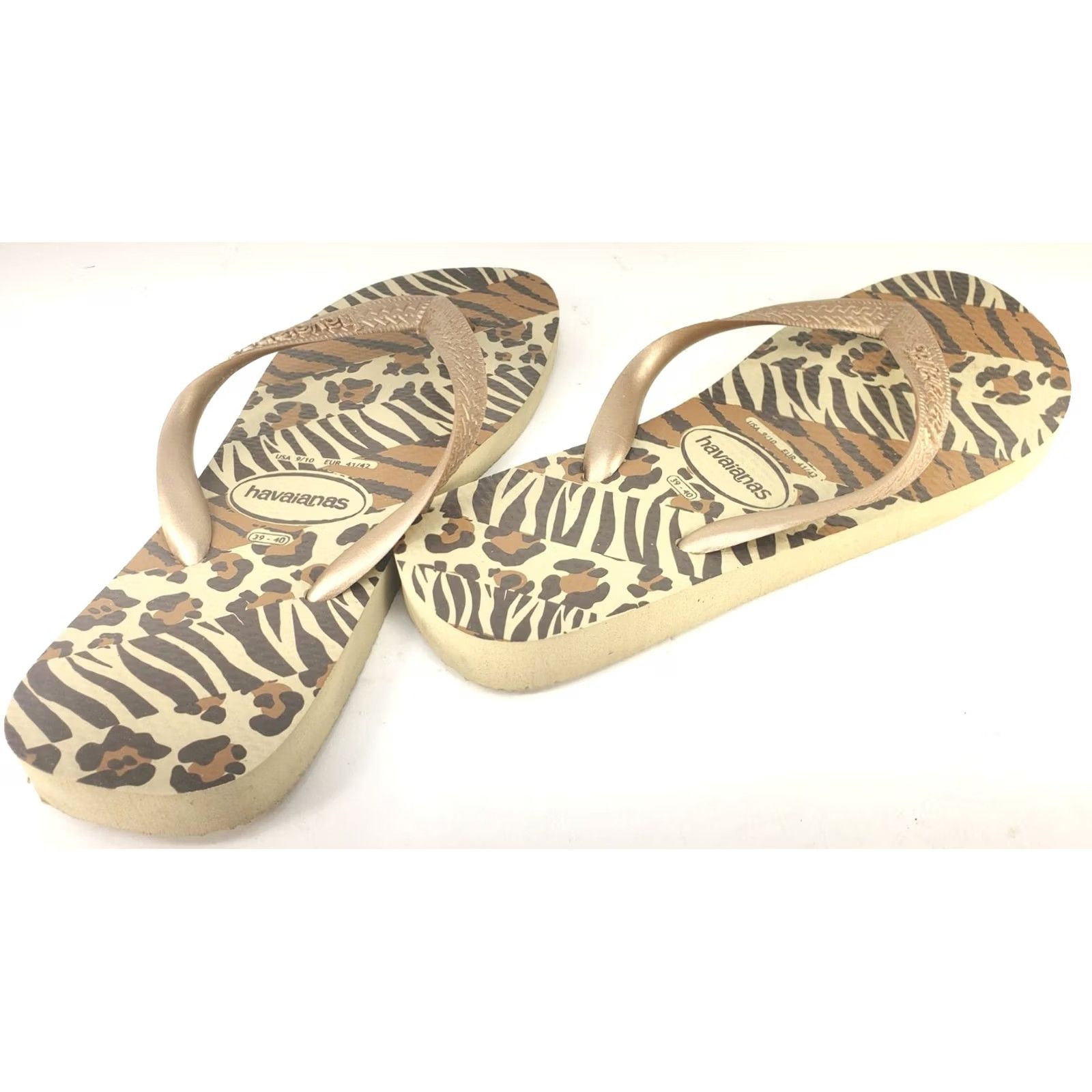 Vintage Havaianas Flip Flops Women's Size 9-10 Brown Gold Tiger Striped Slip On Sandal Pattern Straps Footbed Rubber Size US 9 / IT 39 - 4 Thumbnail