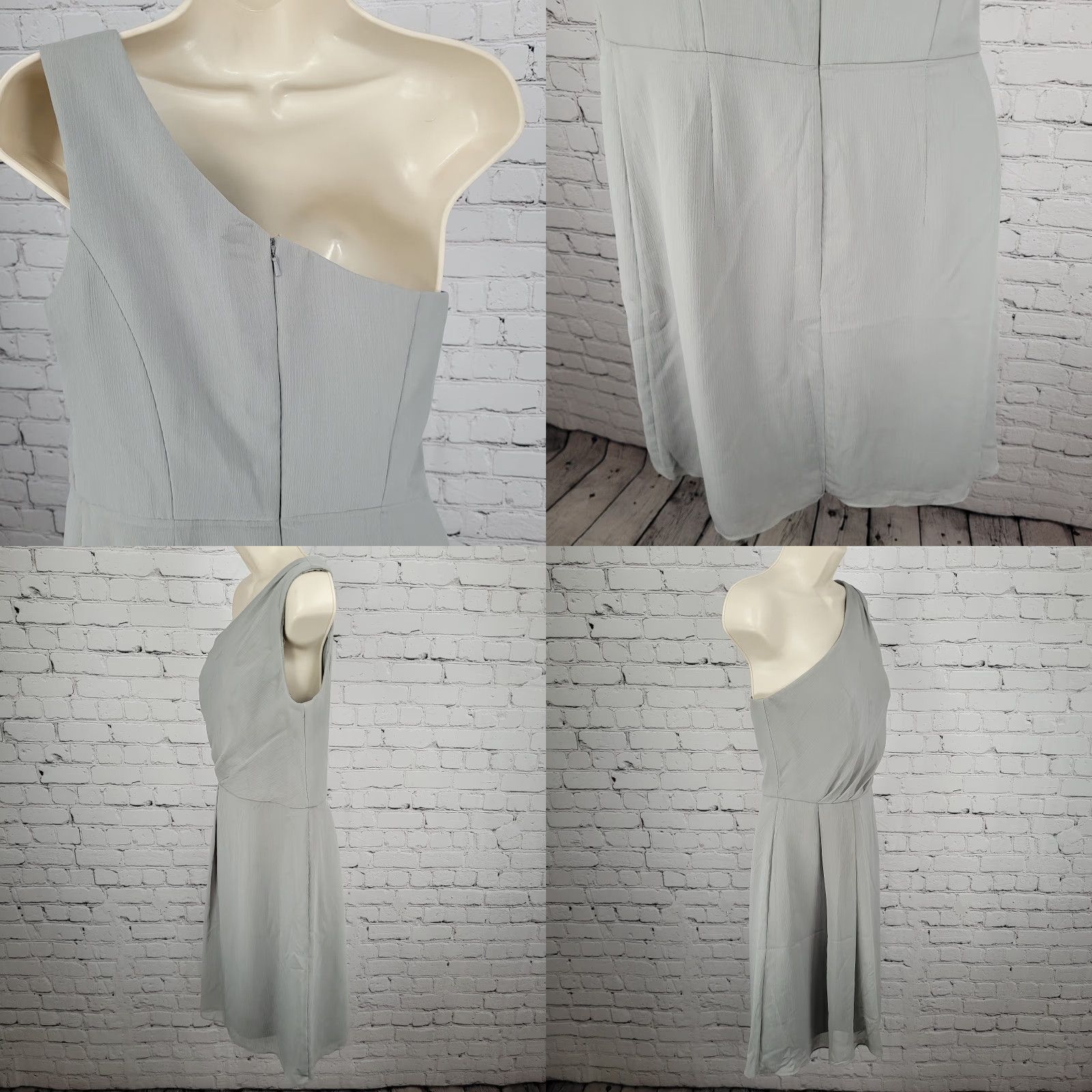 Vintage NWD David's Bridal Mercury Chiffon One Shoulder Pleated Short Lined Dress Size 8 Size 30" / US 8 / IT 44 - 8 Thumbnail