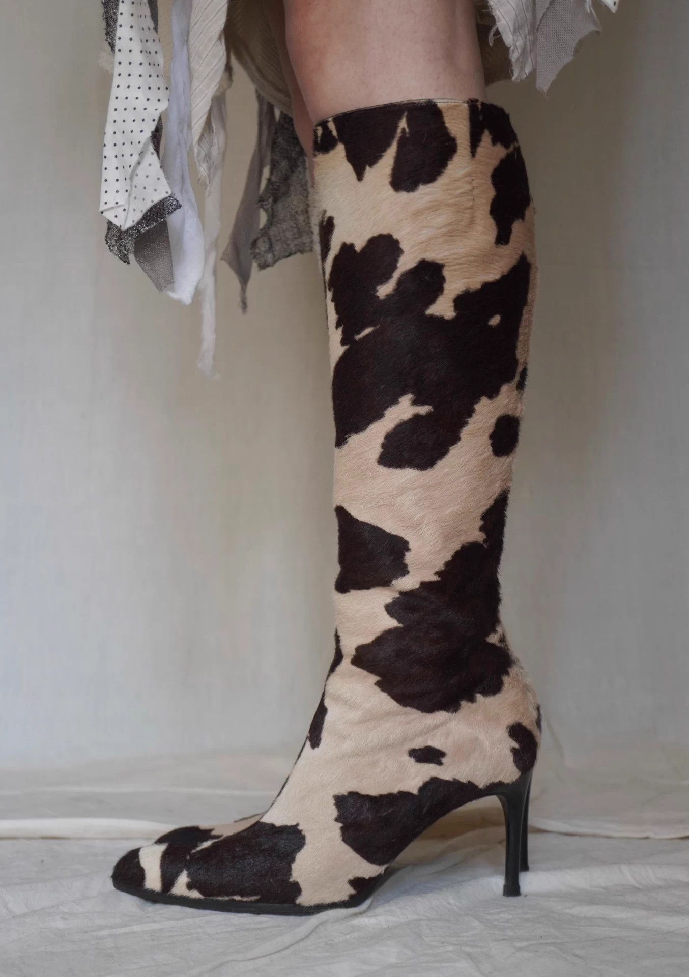 Yves Saint Laurent YSL 1990s Cow Print Fur High Heel Boots Size US 6.5 / IT 36.5 - 3 Thumbnail