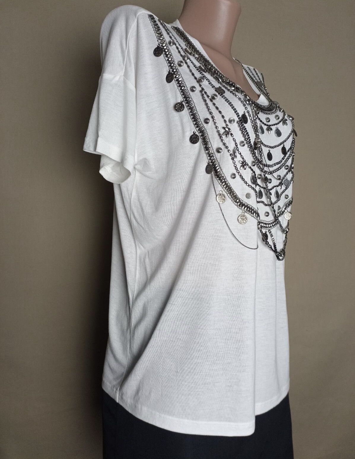 The Kooples The Kooples Embellished Plastron Necklace Jersey Tee Size 2 Size M / US 6-8 / IT 42-44 - 5 Thumbnail