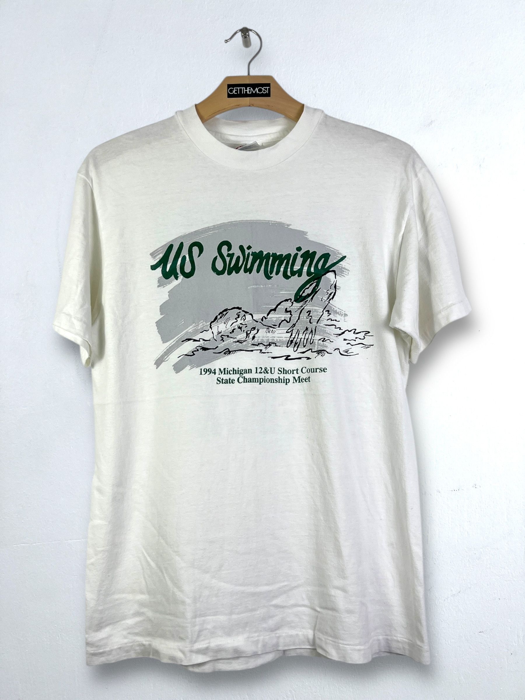 Vintage No.4937 Vintage 90s US Swimming Art Graphic Tee (M) Size US M / EU 48-50 / 2 - 1 Thumbnail