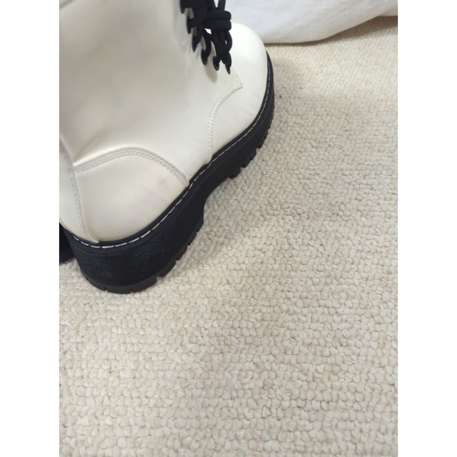 Steve Madden Steve Madden NYC Womens Combat Boots Lug 9 M White Black Ankle Chunky Lace Up Platform 1.25in Rubber Heel 2in Memory Foam Shoes Size US 9 / IT 39 - 3 Thumbnail