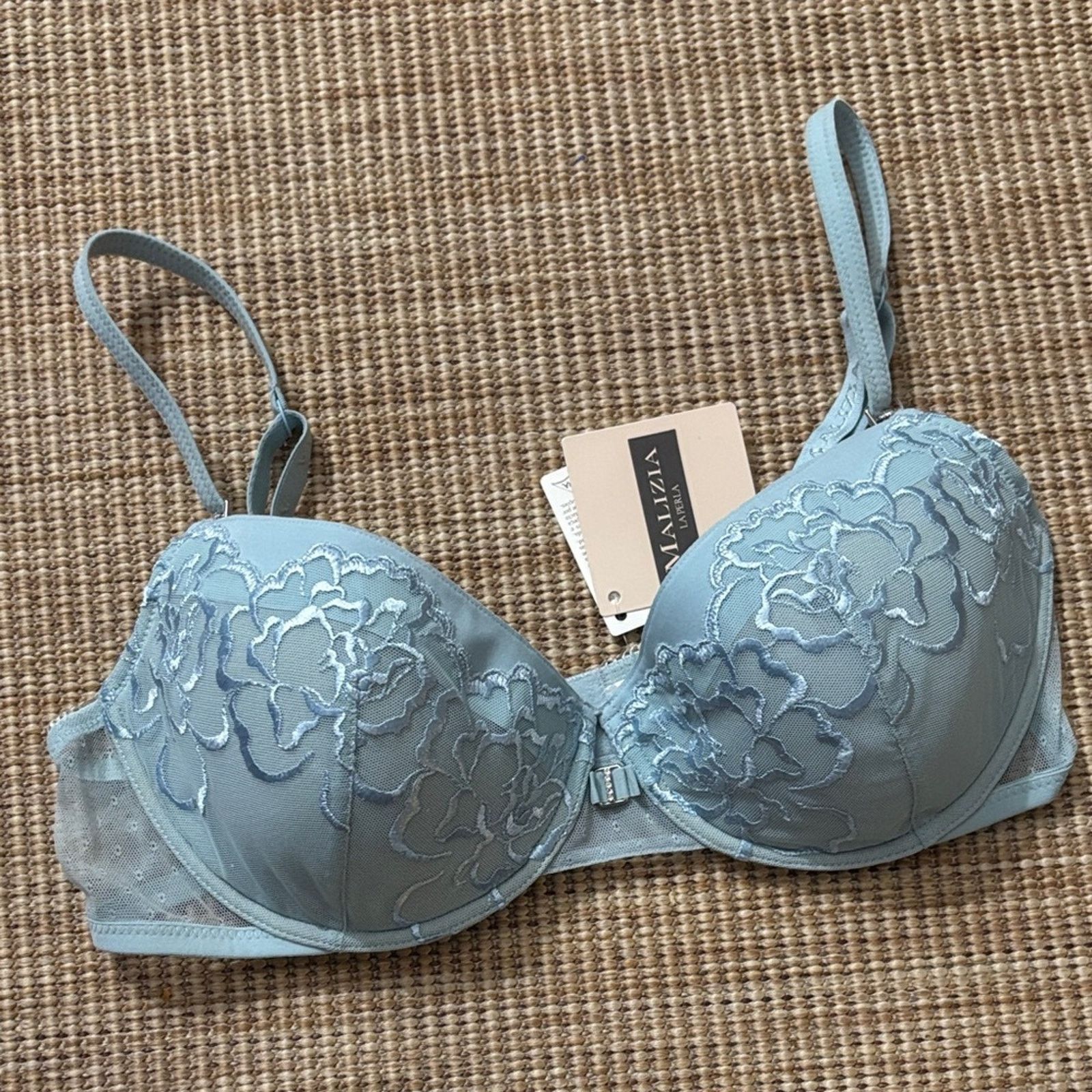 NWT Malizia by La Perla Light Blue Embroidered Bra size 36C