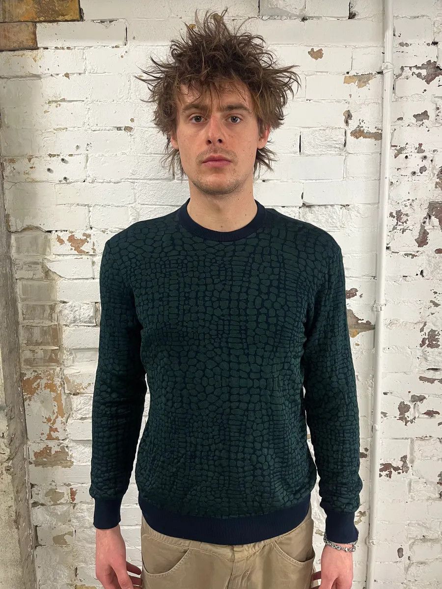 Emporio Armani 2010s Emporio Armani Dark Green Crocodile Effect Wool Sweater Size US M / EU 48-50 / 2 - 2 Thumbnail