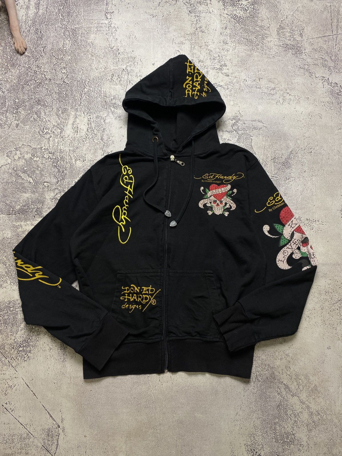 Don Ed Hardy/Christian Audigier Skulls Zip-up Sweatshirt Vintage Rare hotsell Size Med