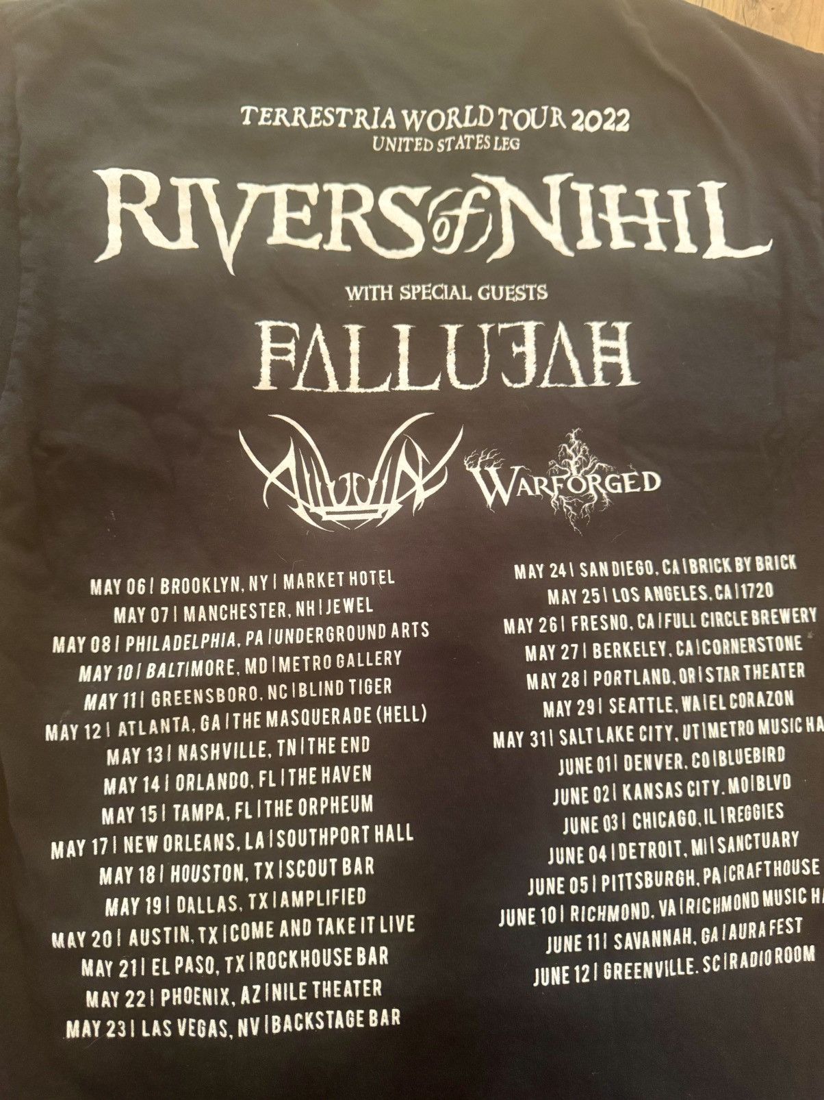 Band Tees × Slayer Rivers of Nihil 2022 Terrestria World Tour USA Leg Tee MED Size US M / EU 48-50 / 2 - 12 Thumbnail