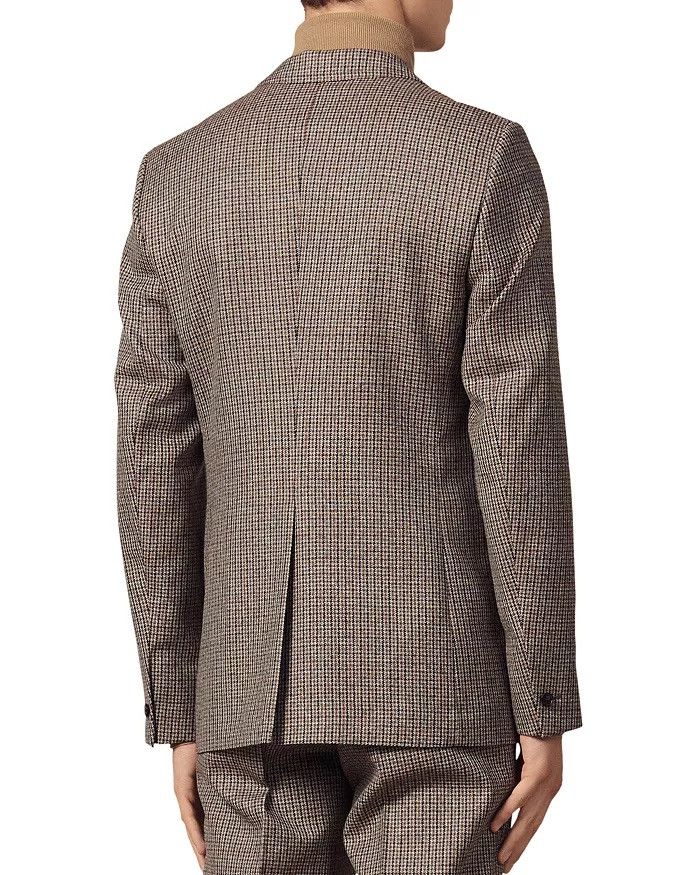Sandro Houndstooth Brown Wool Check Suit Blazer 36/46 Size 36R - 7 Thumbnail