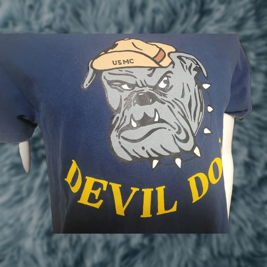 Vintage VTG USMC Marines Devil Dog T Shirt Medium Nice Blue Cotton Crew Neck Short Sleeve Graphic Print Military 90s B-25 Ghost Squadron Size US M / EU 48-50 / 2 - 1 Thumbnail