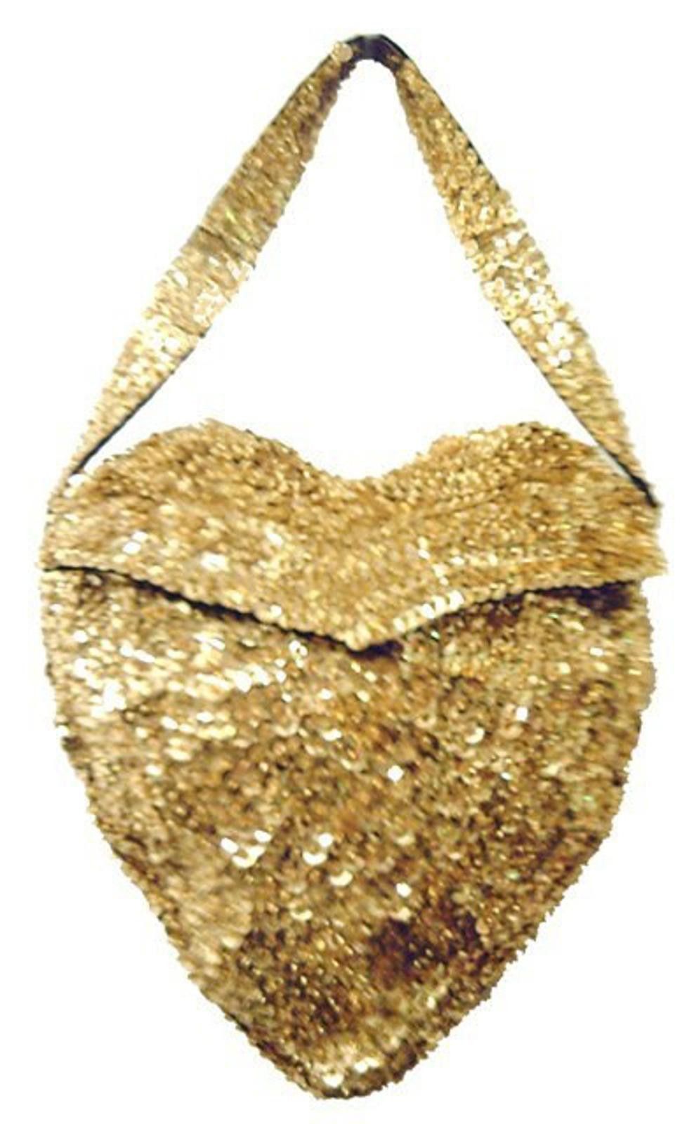 Designer Sequin Purse HEART Shape GOLD Short Strip Size ONE SIZE - 1 Preview