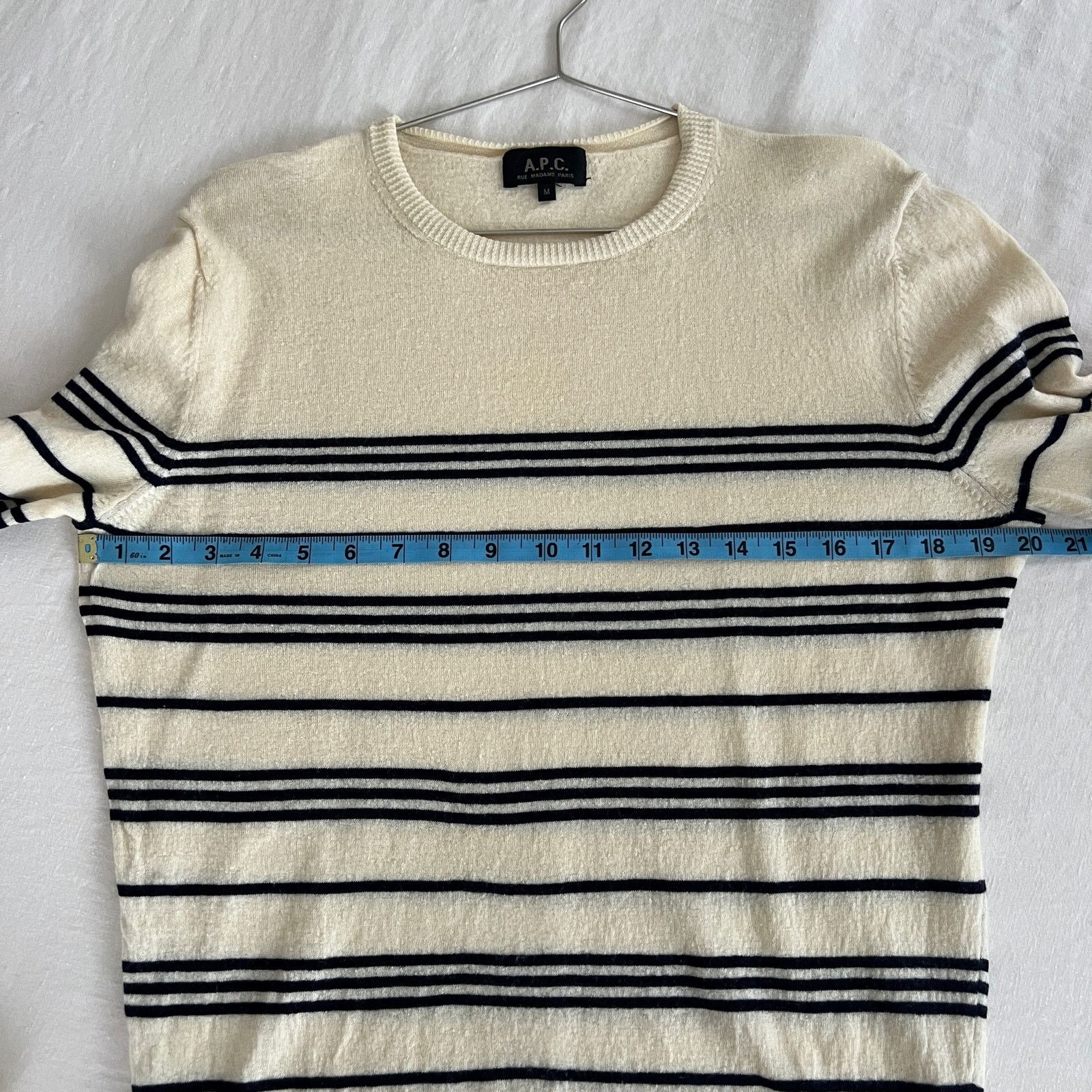 A.P.C. A.P.C. Womens Cream Black Stripe 100% Wool Sweater Size M Size M / US 6-8 / IT 42-44 - 6 Thumbnail