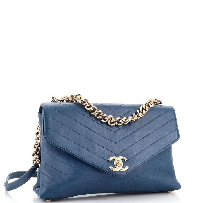 CHANEL Caviar Chevron Quilted Small Coco Handle Flap Blue 308232
