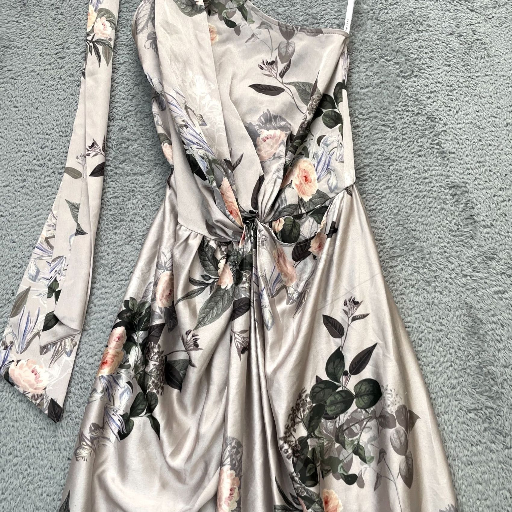 Vintage SHEIKE Dress Womens 8 Gray Alana Maxi Floral Asymmetrical Front Slit Halter Neck Dress Size M / US 6-8 / IT 42-44 - 3 Thumbnail