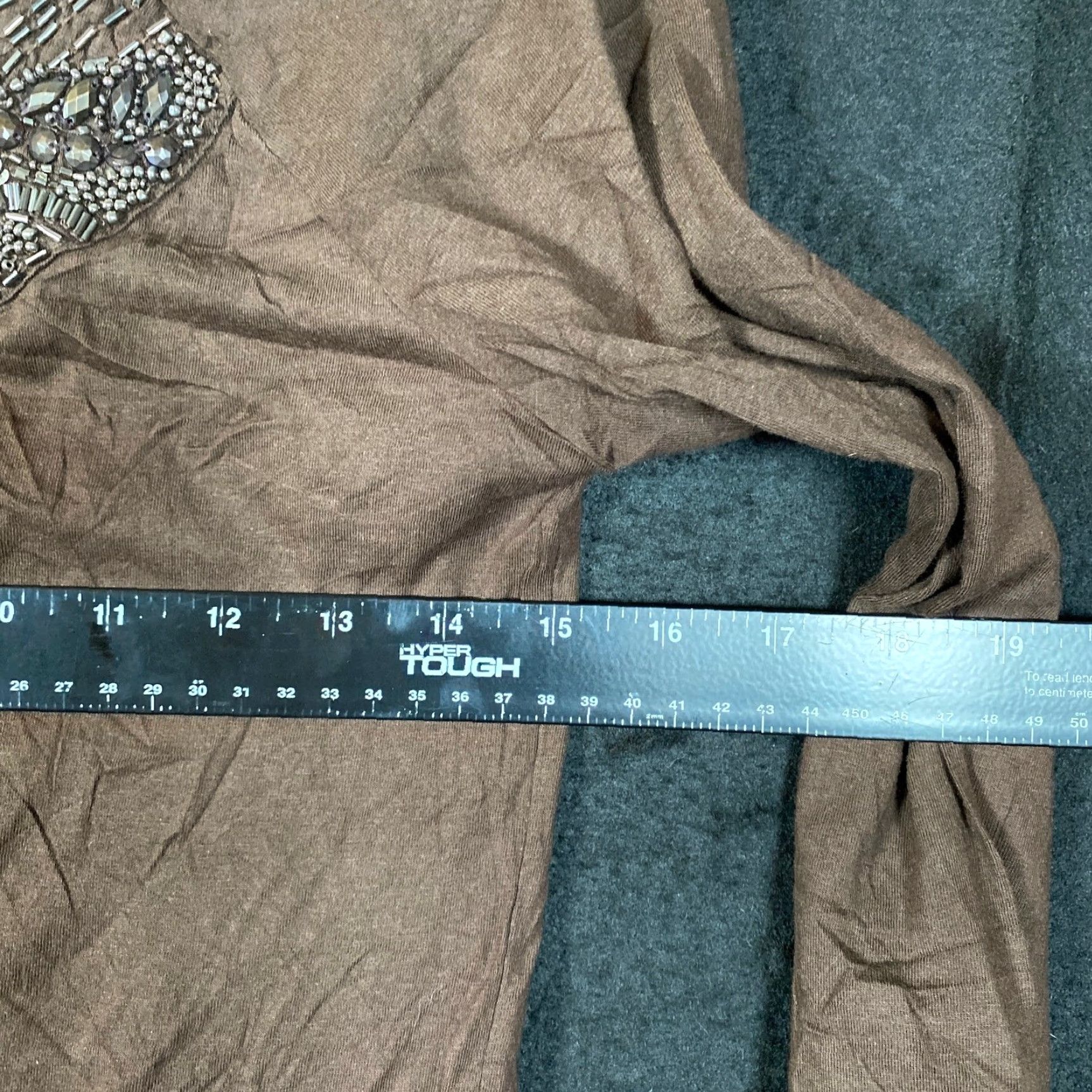 Vintage Chico's Bejeweled Crew Neck 3/4 Sleeve Modal Blend Shirt S Brown Womens Size S / US 4 / IT 40 - 6 Thumbnail