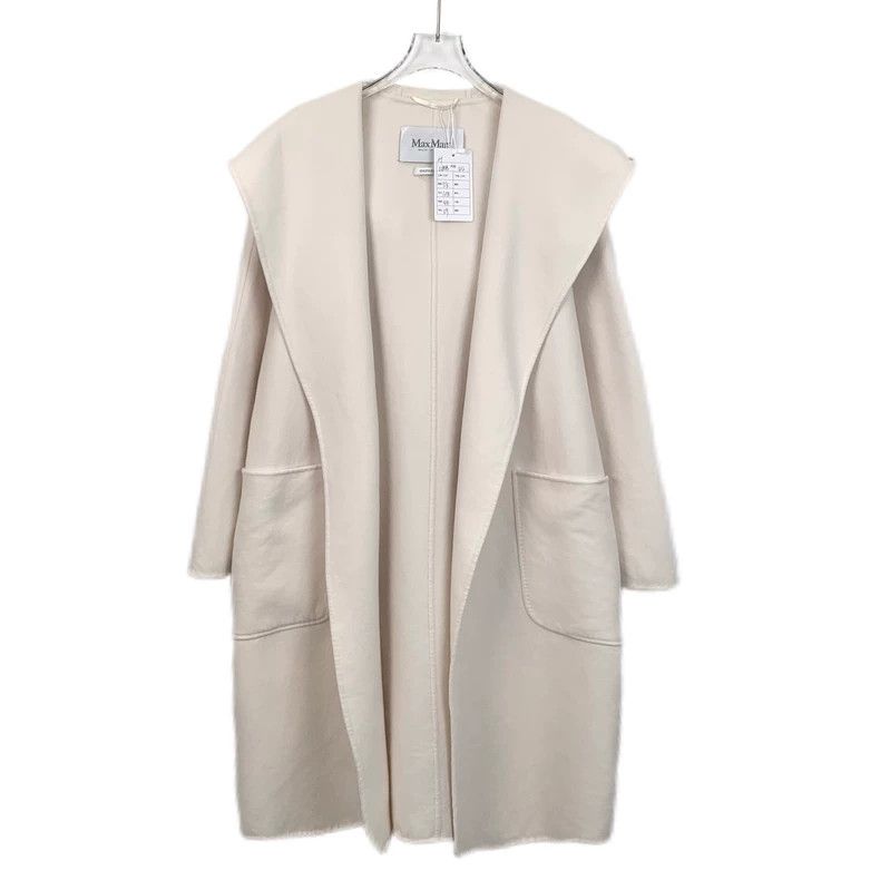 Max Mara Max Mara Off-white wool hooded belt coat Size L / US 10 / IT 46 - 1 Thumbnail
