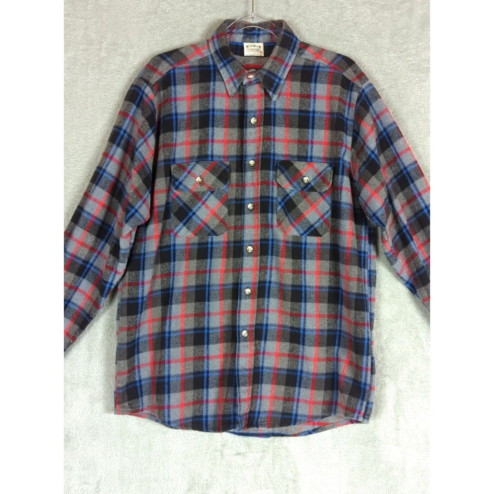 Vintage VINTAGE Five Brother Flannel Button Up Shirt Cotton LT Tall Gray Plaid 80s USA Cabincore Lumberjack Camp Button-Up Pocketed Long Sleeve Regular Mens Size US L / EU 52-54 / 3 - 2 Thumbnail