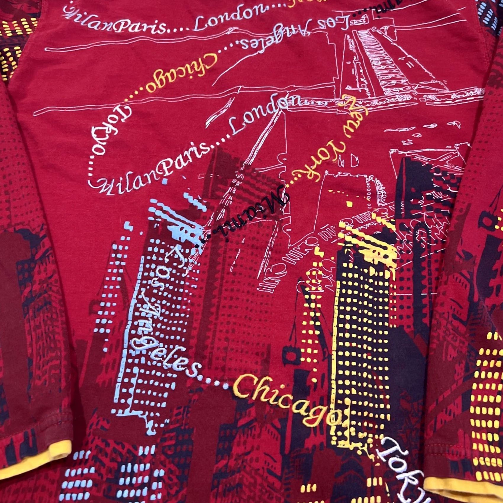 Vintage VINTAGE Paco Jeans Co Shirt Men’s XL Graphic Embroidery Paris Milan LA Chicago Red 3/4 Sleeve T-Shirt World Travel Men’s XL Embroidered Cotton Size US XL / EU 56 / 4 - 3 Thumbnail