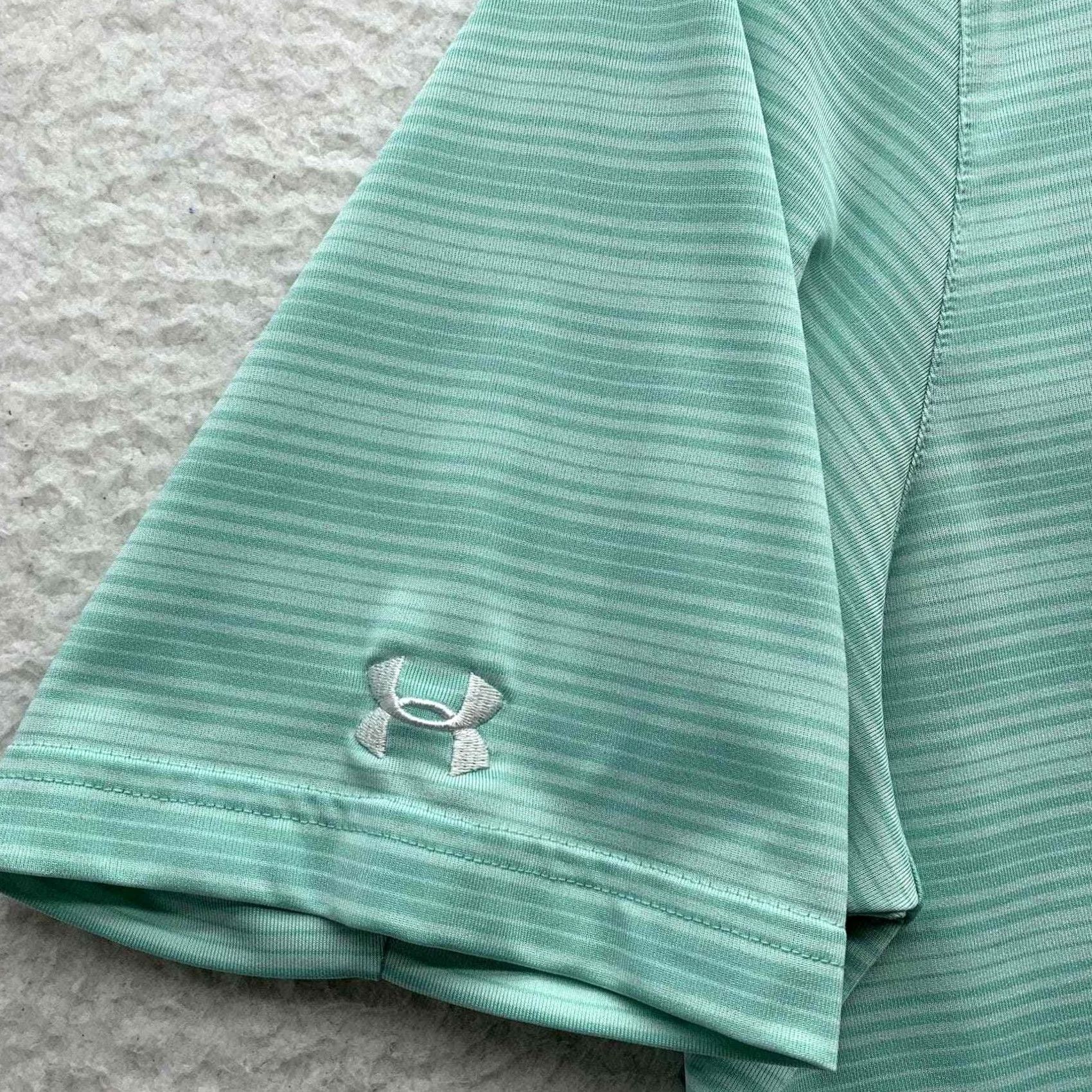 Under Armour Under Armour Golf Polo Shirt Mens XL Loose Fit Sea Green White Stripe Size US XL / EU 56 / 4 - 4 Thumbnail