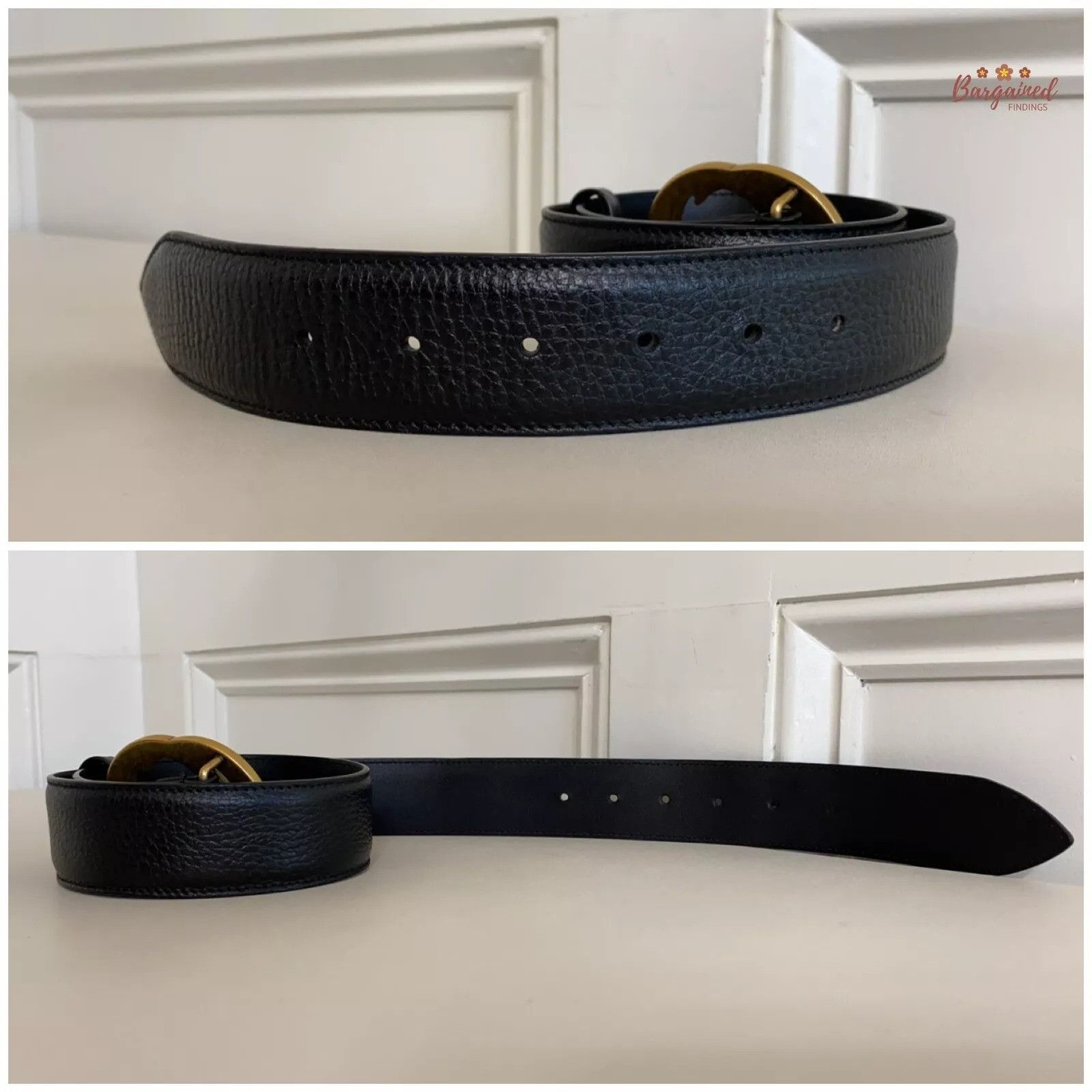 Gucci Gucci Pebbled Calfskin Leather Gold Double G Buckle Belt Size 28 - 9 Thumbnail