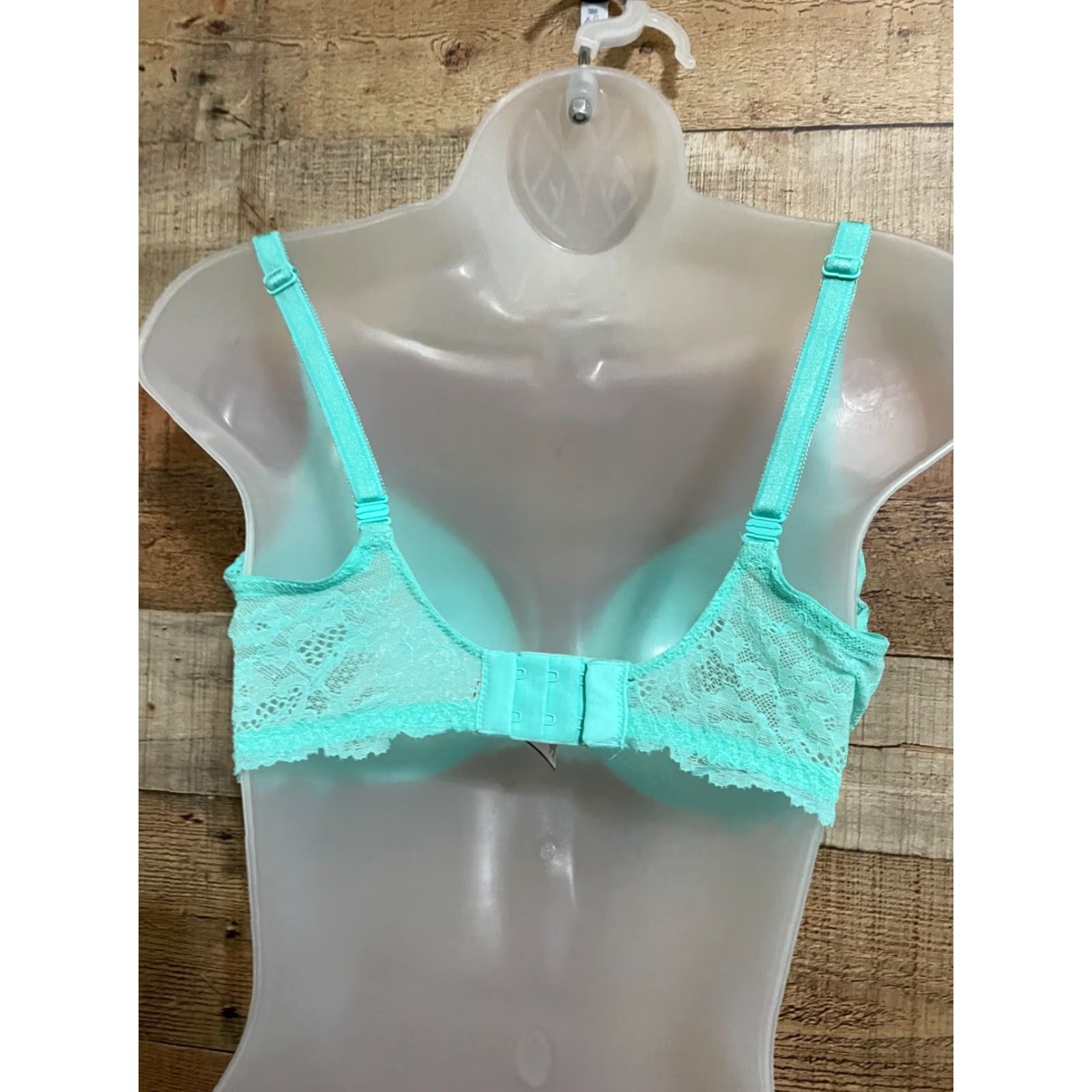 Victoria's Secret VICTORIA'S SECRET DREAM ANGELS PUSH UP Bra Teal 34DD Blue Lace 34DD Womens Underwired Padded Adjustable Back Closure Full Coverage Rhinestone Size ONE SIZE - 3 Thumbnail