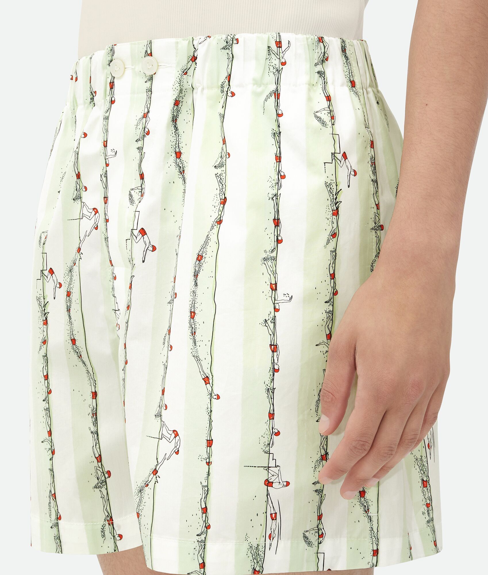 Bottega Veneta o1bcso1str0725 Printed Cotton Shorts in Light Cyan/Red Size US 32 / EU 48 - 4 Thumbnail