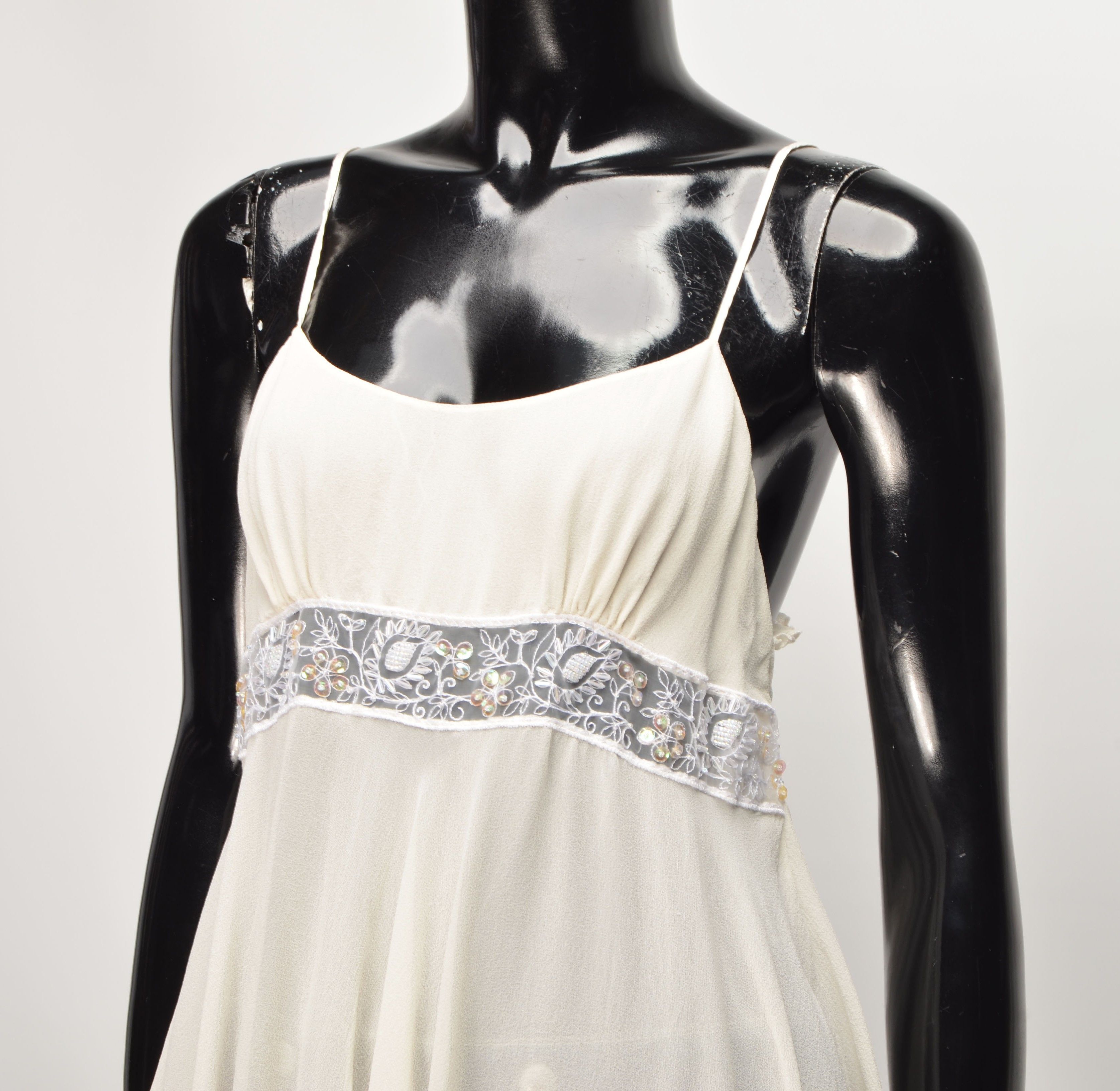 Other Vintage Globus Y2K Mesh Silk Beaded Milky Cami Top Size L / US 10 / IT 46 - 2 Thumbnail