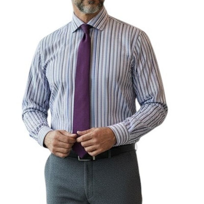 Alan Flusser Alan Flusser Shirt Hidden Button Down Collar Striped L/S M Size US M / EU 48-50 / 2 - 1 Thumbnail