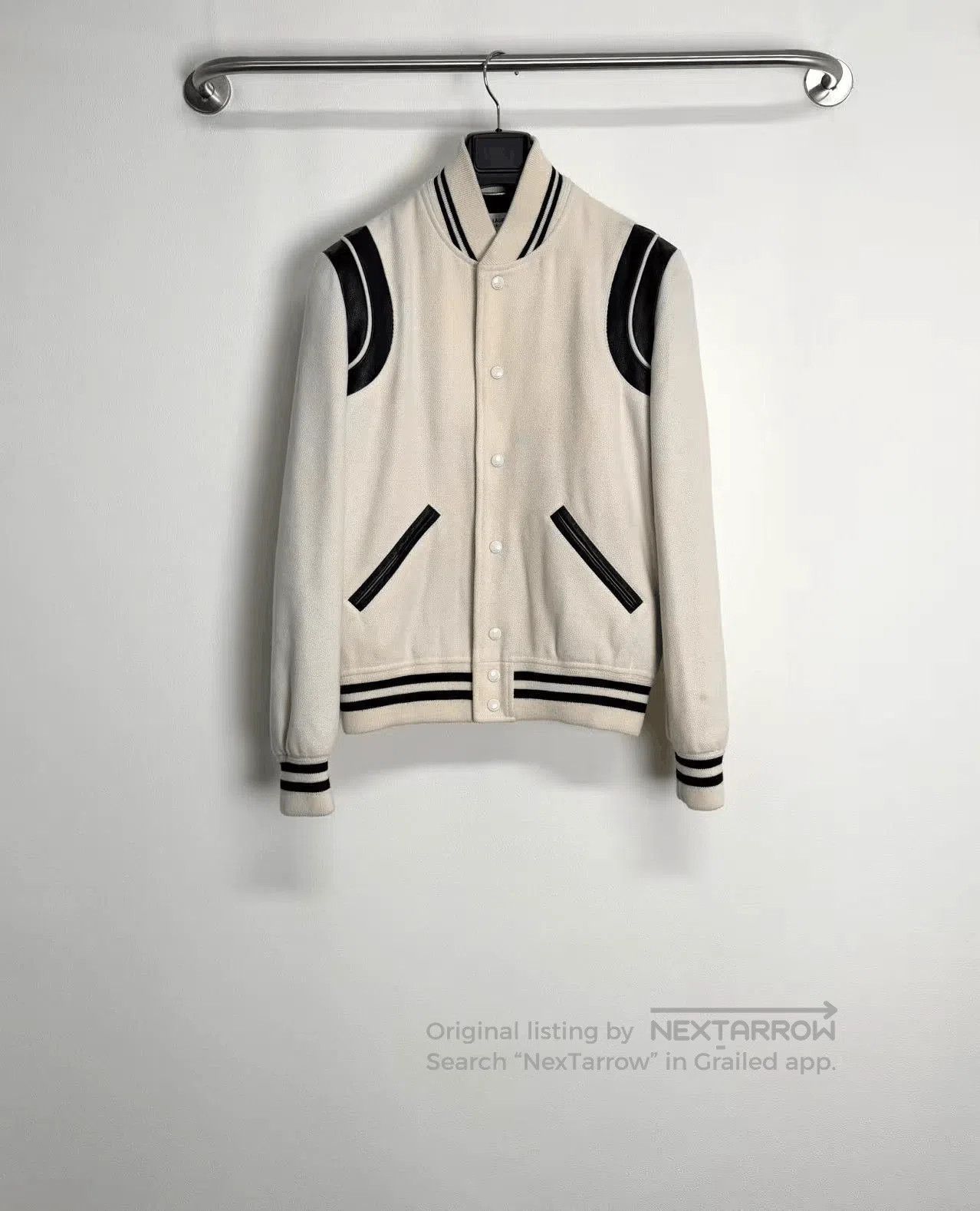 Saint Laurent Paris SAINT LAURENT Cream Black Varsity Jacket. Size US S / EU 44-46 / 1 - 1 Thumbnail