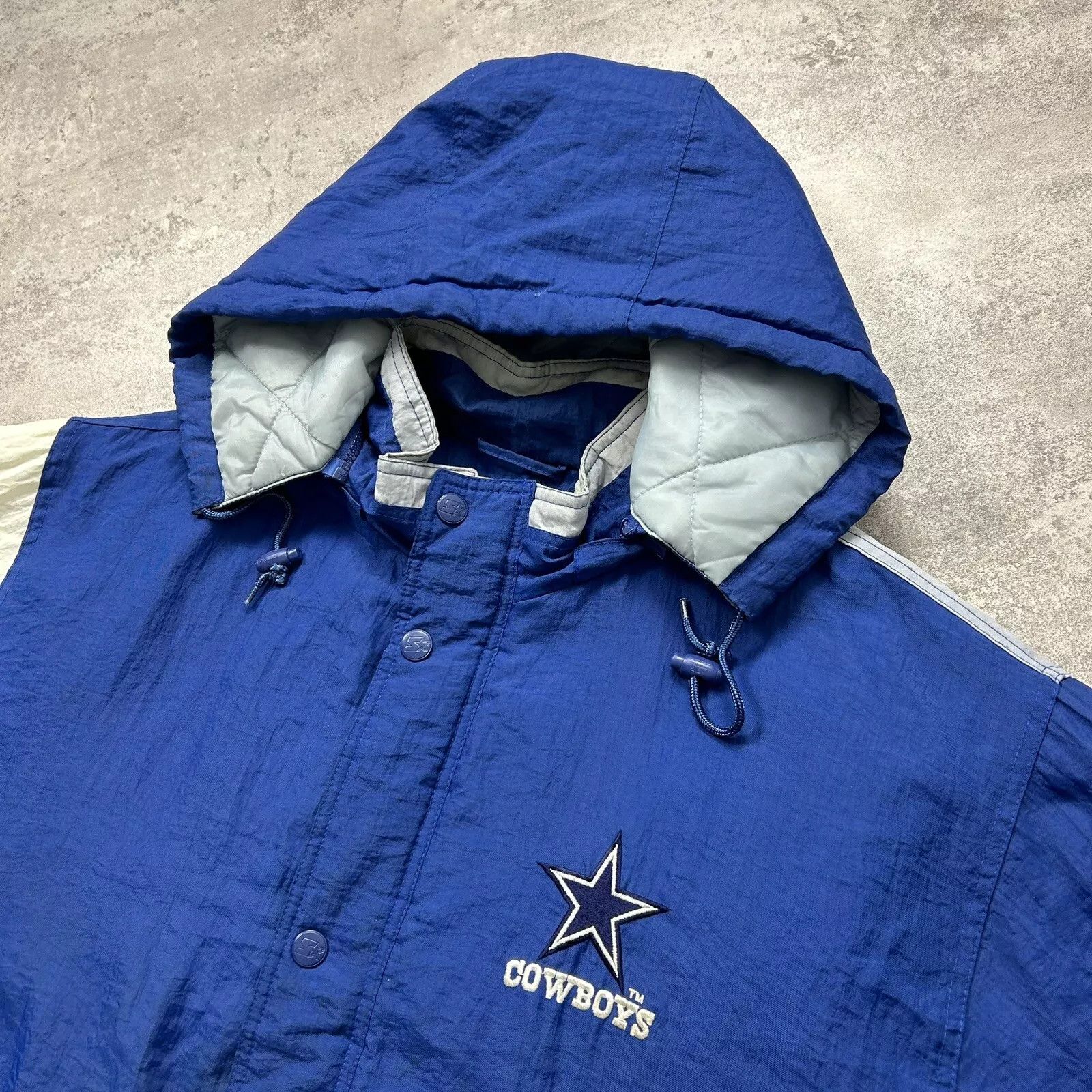 NFL × Starter × Vintage DALLAS COWBOYS STARTER PUFFER JACKET HOODIE SIZE L BLUE Size US L / EU 52-54 / 3 - 4 Thumbnail